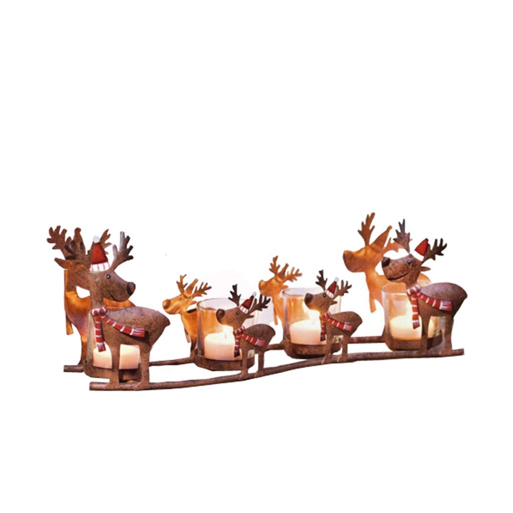 Vintage Wrought Iron Christmas Candle Holder - European Style Mother & Child Elk Cart Candle Stand for Holiday Decor (Red, 38x59x513cm) - Perfect for Fireplace Mantel, Dining Table Centerpiece & Cozy Winter Home Decor