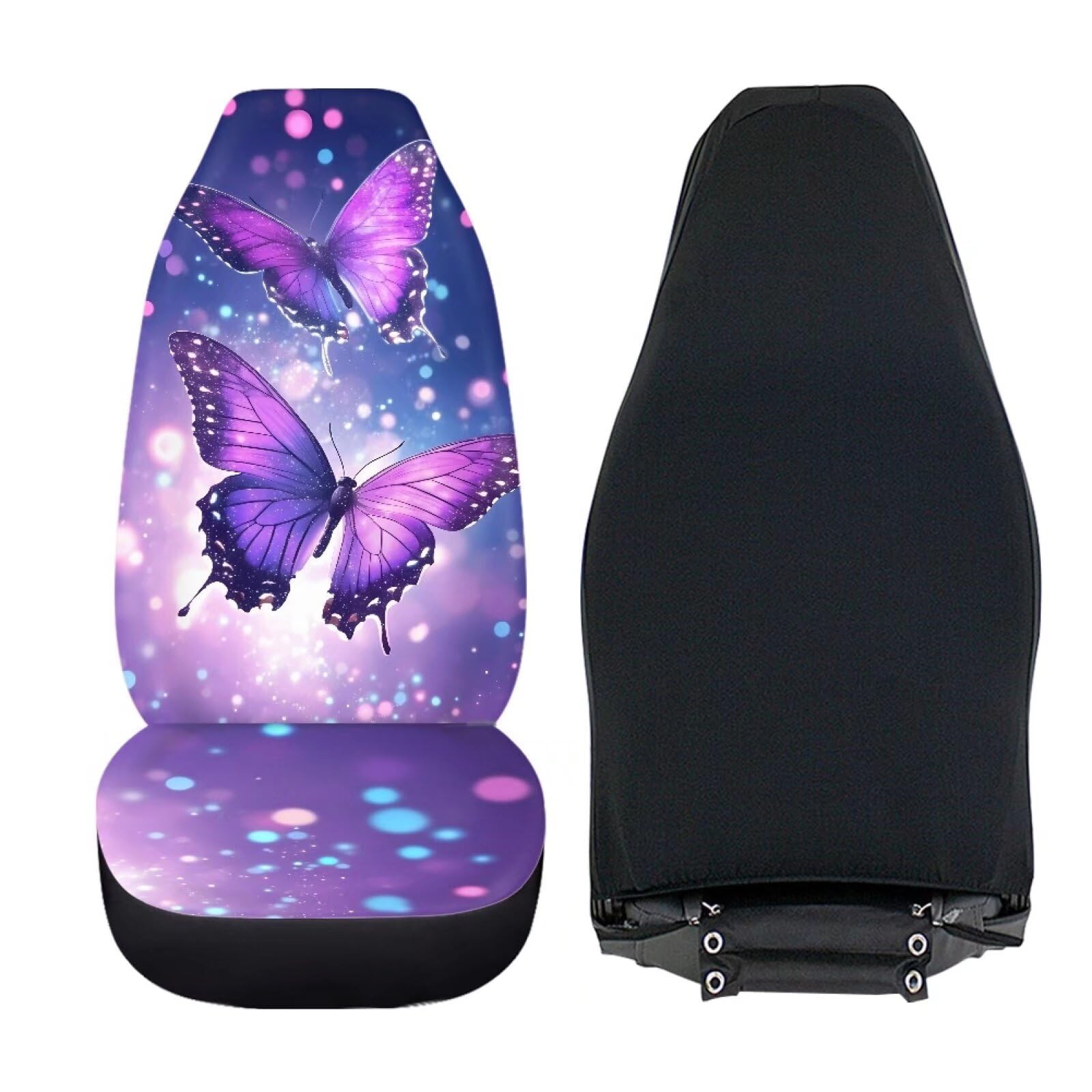Purple Shine Butterfly Car Seat Covers for Women - Stretchy Front Bucket Seat Protectors with Saddle Blanket Design | Car Interior Accessories for Comfort & Style | Perfect for Daily Commute, Road Trips & Gift Giving