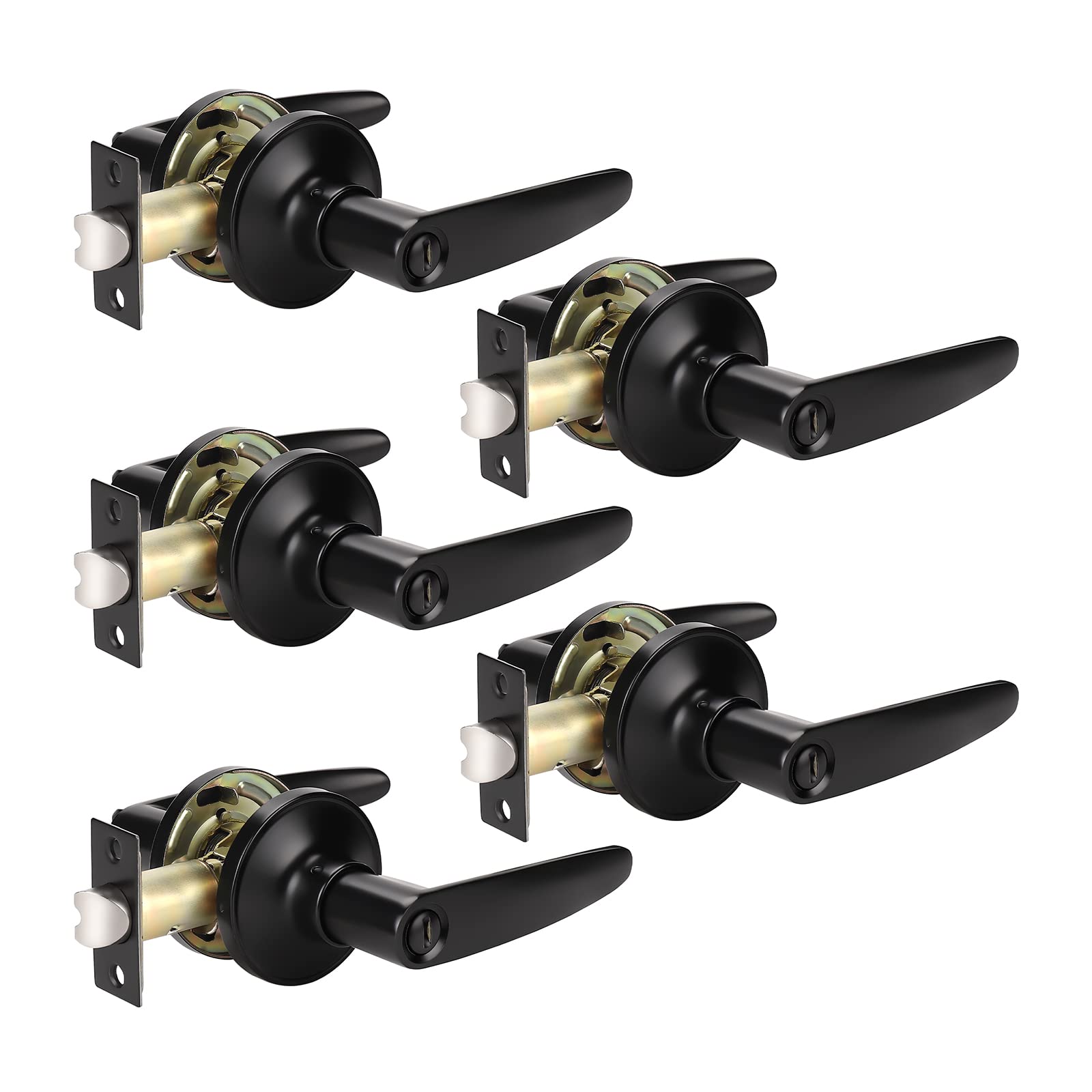 KNOBWELL 5-Pack Black Door Lever with Lock - Reversible for Home Privacy & Security