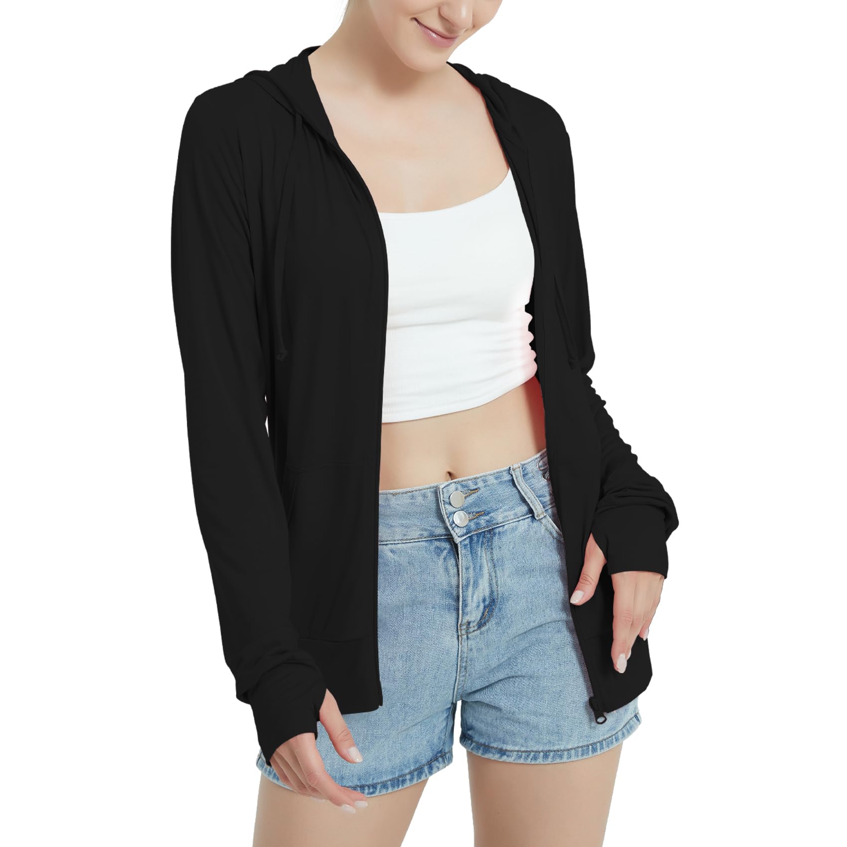 QBK Lightweight Zip Up Hoodies for Women - Thin Summer Jackets, Perfect for Outdoor Activities, Travel, and Casual Wear