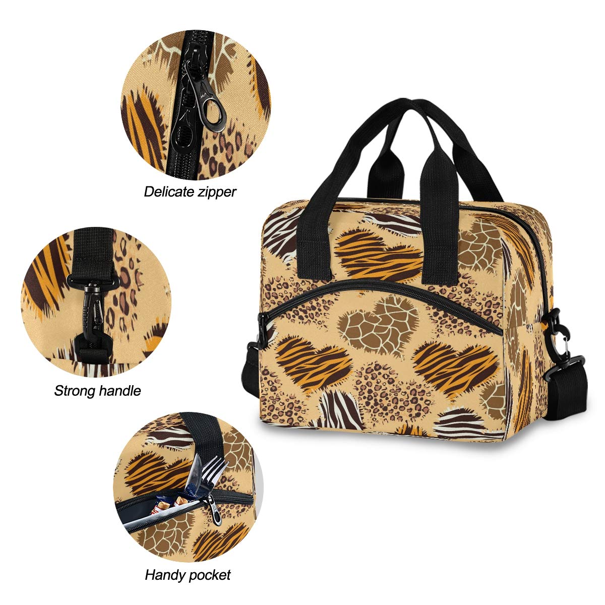 SUABO Insulated Lunch Bag for Kids & Adults - Leopard Giraffe Zebra Print Tote Lunch Box for School, Work, Picnic & Travel - BPA-Free Food Container Keeps Meals Fresh & Cool