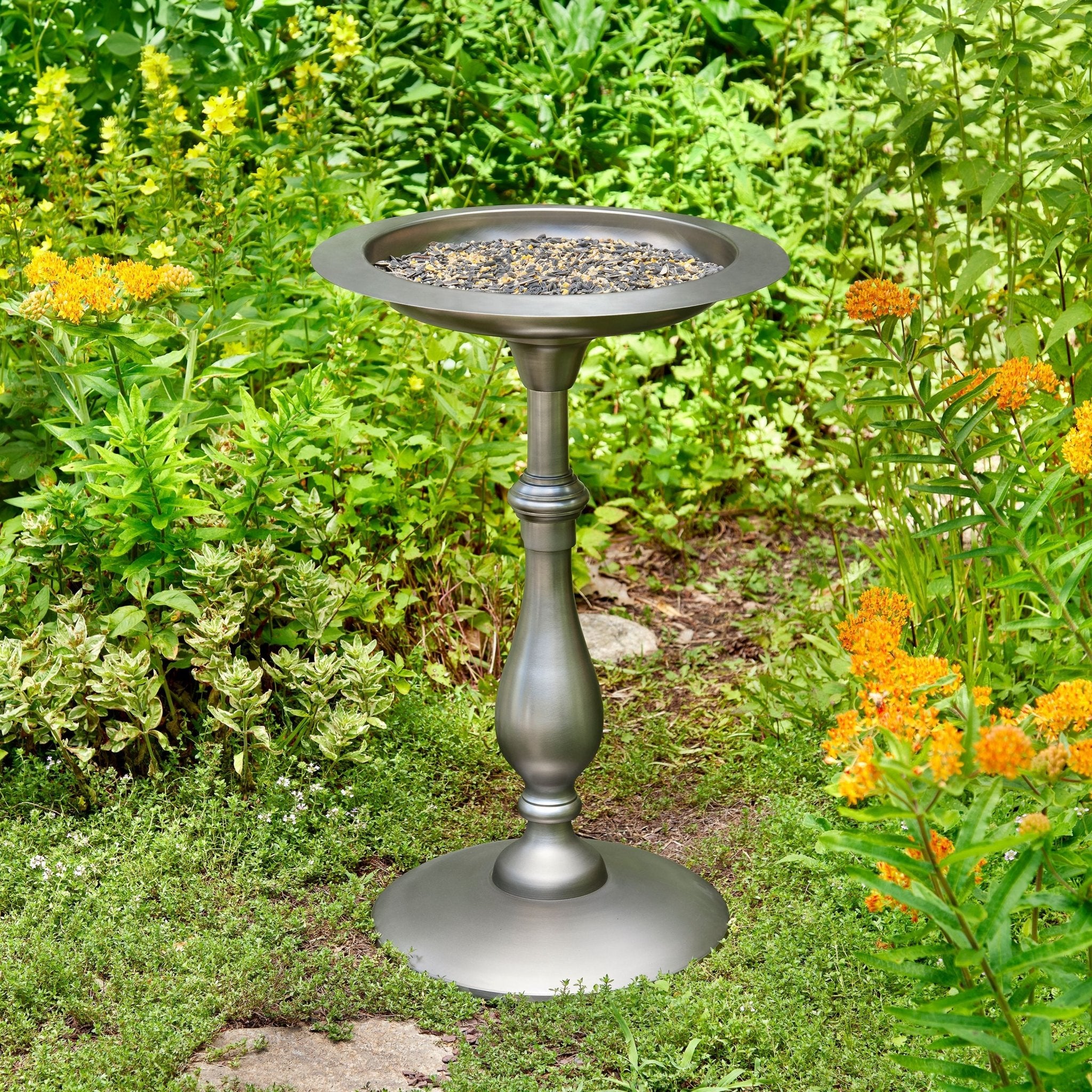 Classic Pewter Bird Bath Pedestal - Elegant Garden Decor for Outdoor Bird Watching & Backyard Landscaping