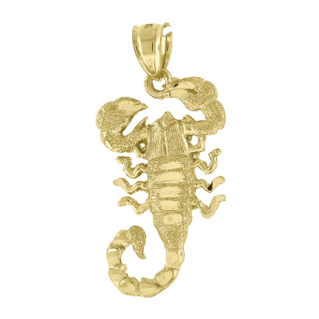 10K Yellow Gold Scorpion Pendant Necklace for Men & Women - 30.5mm Height x 14.4mm Width Animal Charm Jewelry - Perfect Gift for Zodiac Lovers, Birthday & Anniversary Present