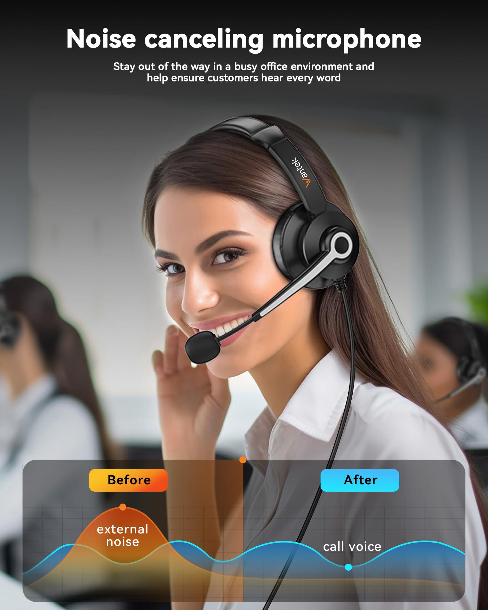 Wantek USB Computer Headset with Noise Cancelling Microphone - Wired PC Headset for Work, Office, Zoom, Teams, iPhone & Samsung - Volume Control & Comfortable Ear Cushions - Perfect for Remote Work, Online Meetings & Gaming