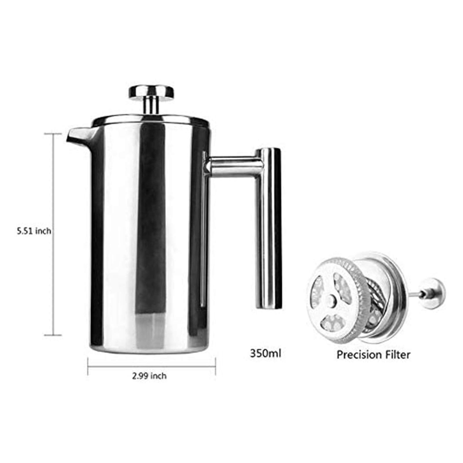 Premium Stainless Steel French Press Coffee Maker - 12 oz Double Wall Insulated Coffee & Tea Brewer Pot - Keeps Coffee & Tea Hot for Hours - Perfect for Home, Office, Camping & Travel Use