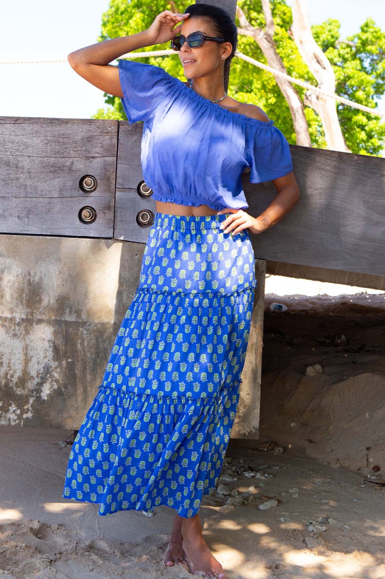 Ilana Frill Organic Cotton Gauze Top - Breathable Women's Blouse in Dazzling Blue | Boho Chic Summer Outfit for Beach, Vacation & Casual Wear