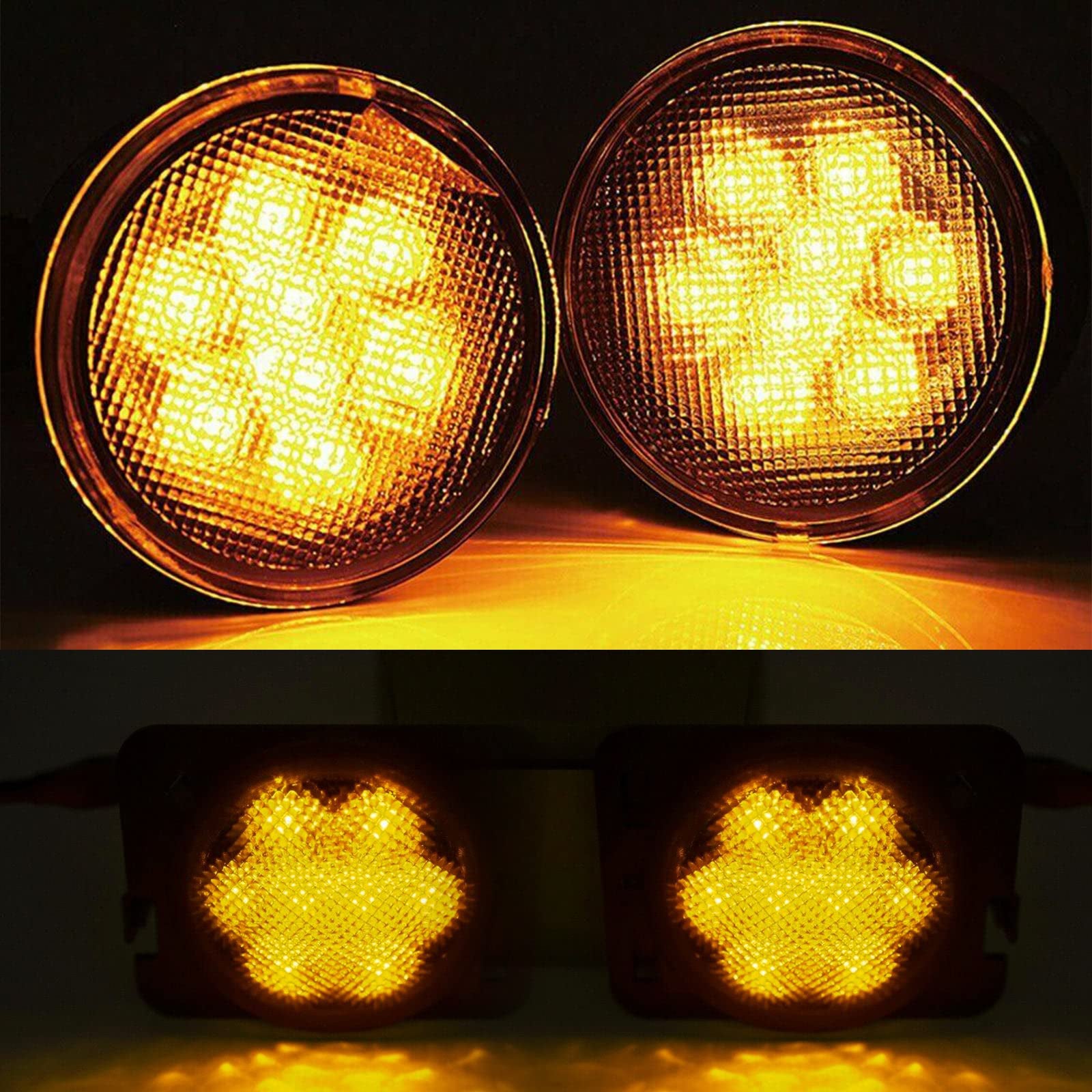 LOYO 4pcs Smoked Lens LED Front Grill Marker Lights & Turn Signal Lights for Jeep Wrangler JK - Off-Road Style Upgrade for Daytime Running & Night Visibility