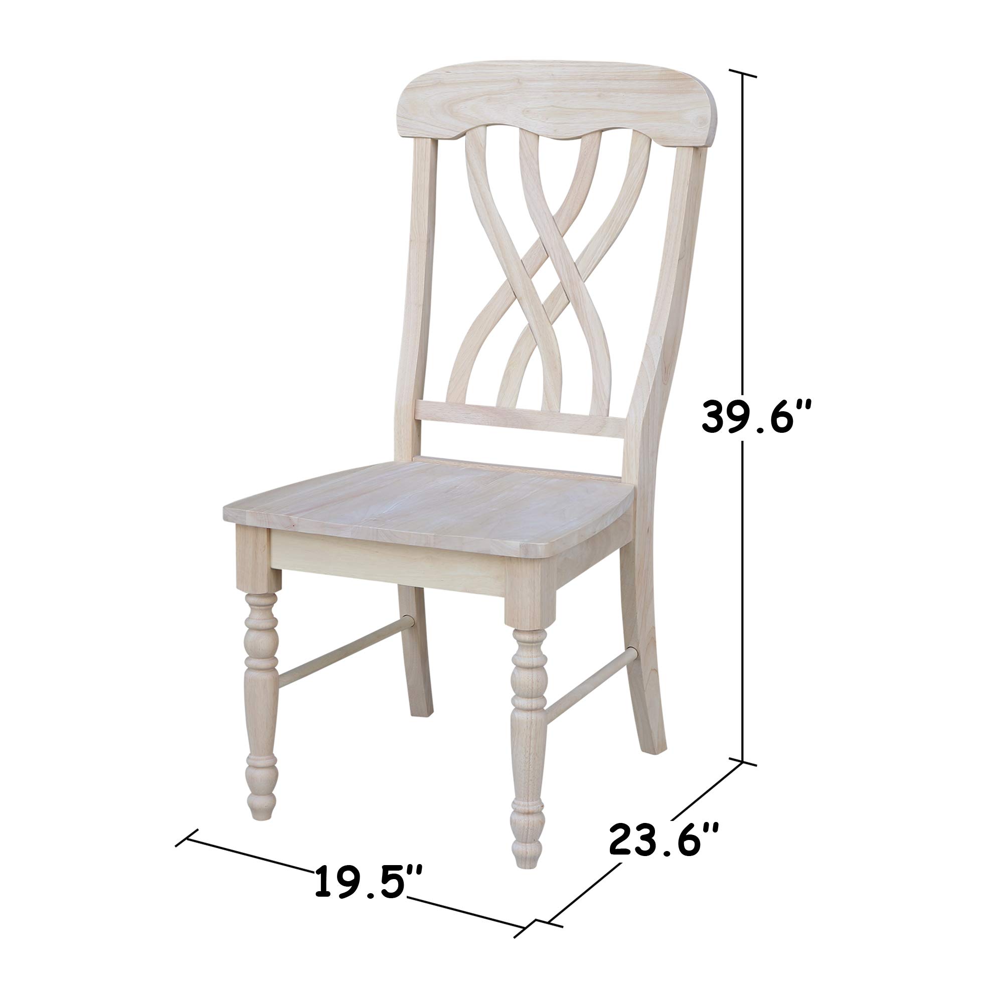 IC International Concepts Latticeback Chairs - Unfinished Wooden Dining Chairs Set of 2 - Rustic Farmhouse Kitchen Furniture for Home & Restaurant Decor
