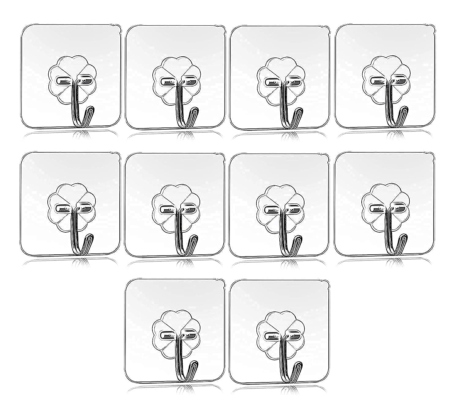 YOZONKY 10-Pack Heavy Duty Self-Adhesive Wall Hooks - Transparent Plastic Hanging Hooks with Strong Adhesive for 10kg Max Weight - Perfect for Bathroom, Kitchen, Bedroom Organization & Home Decor
