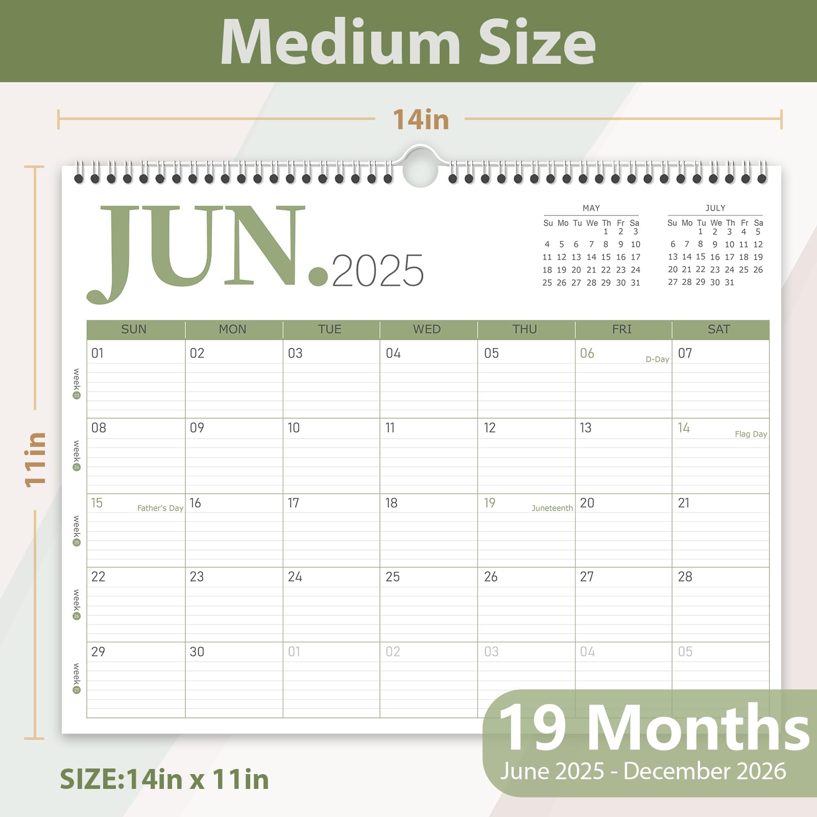 GuassLee 2025-2026 Wall Calendar | 19-Month Spiral Bound Hanging Planner (June 2025 - December 2026) | 14