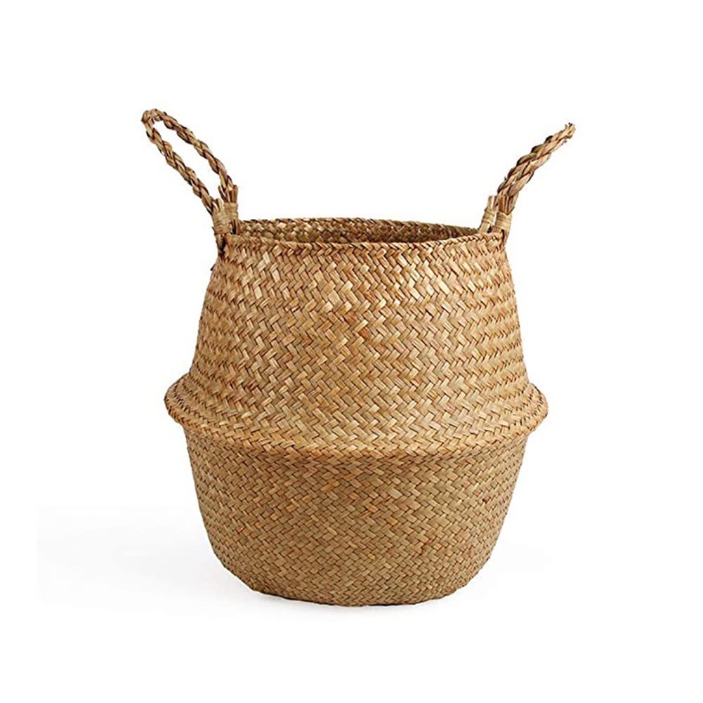 Handmade Boho Macrame Tassel Wicker Storage Basket - 27cm x 24cm Rattan Organizer for Home, Garden, Laundry & Study Room - Natural Decor Flower Pot (Primary Color) | Perfect for Boho Chic Decor, Plant Storage & Clutter Organization