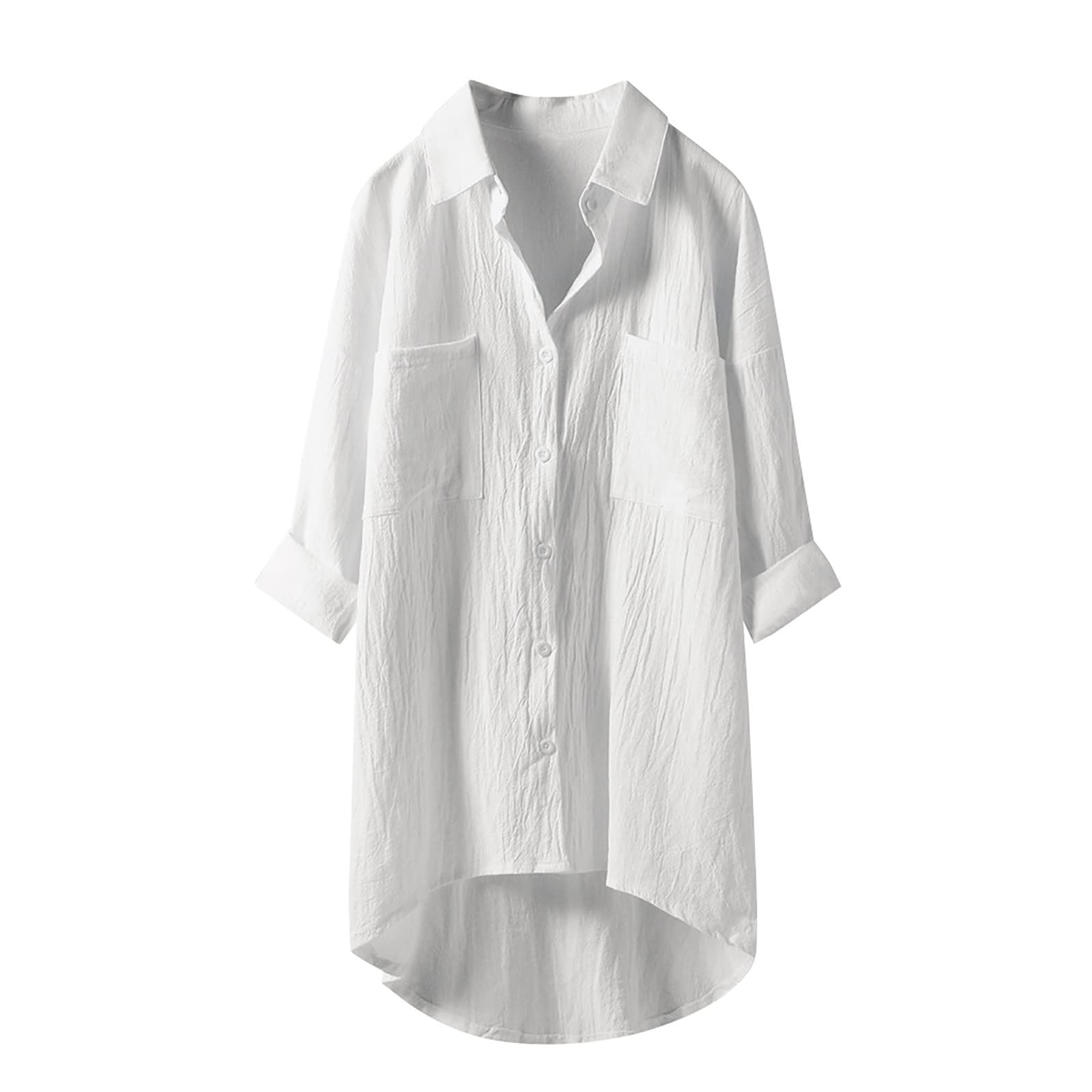 Stylish Women's Button Down V-Neck Long Sleeve Blouse with Roll-Up Cuffed Sleeves & Pockets - Perfect for Casual Workwear & Everyday Office Outfits