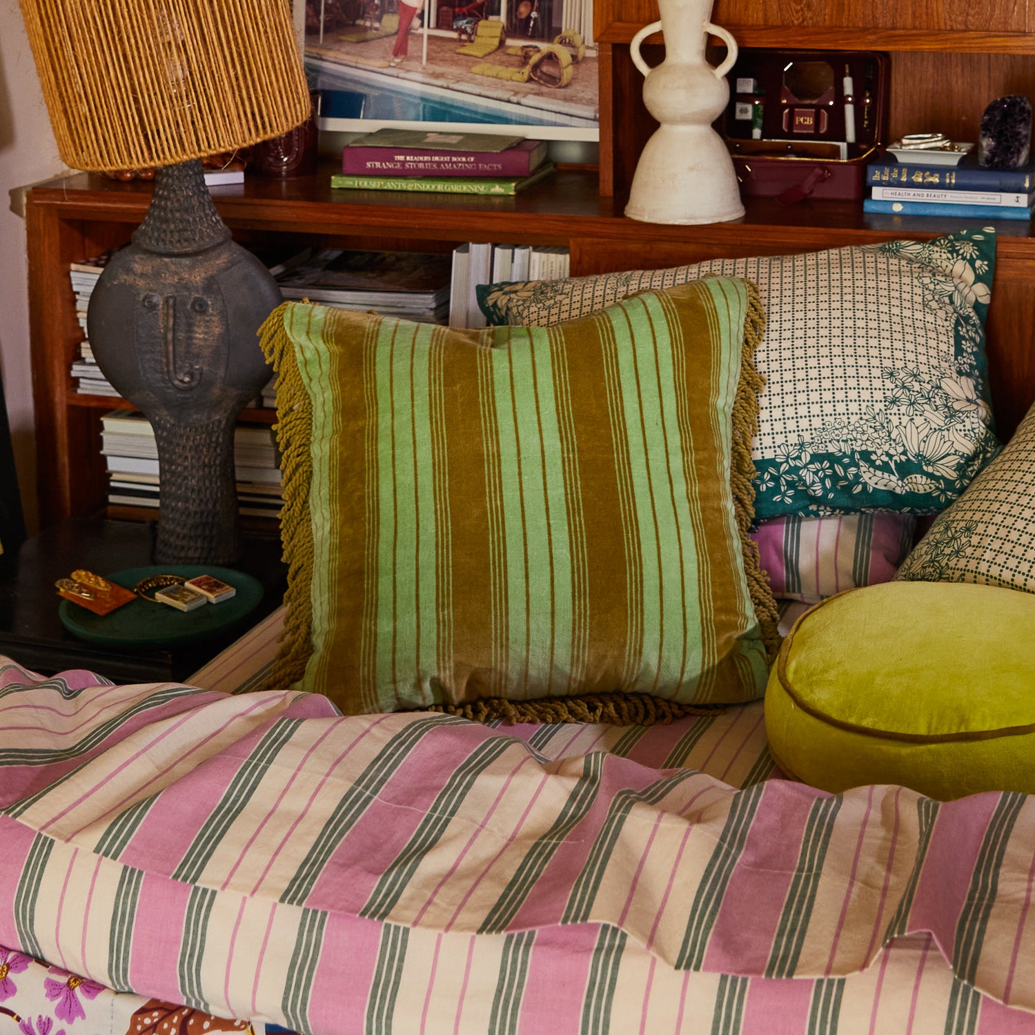 Brigitte Velvet Cushion - Soft Olive Green Throw Pillow for Sofa, Bed & Home Decor - Cozy Living Room & Bedroom Accent Pillow