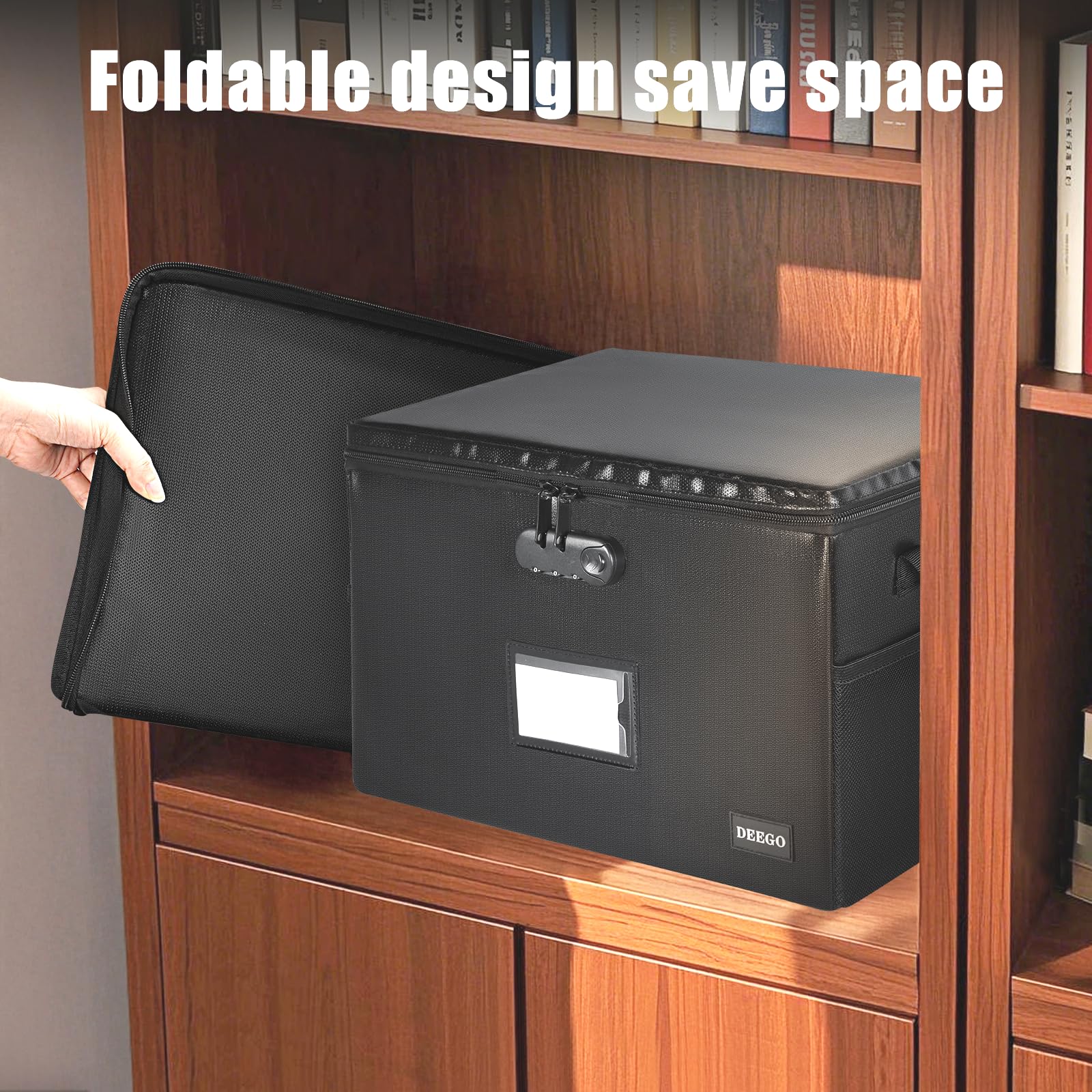 Fireproof and Waterproof Document Storage Box with Lock - Portable Collapsible File Organizer for Home & Office - Secure Hanging Letter/Legal Folder Storage - Ideal for Important Documents, Certificates, and Office Files (Black)