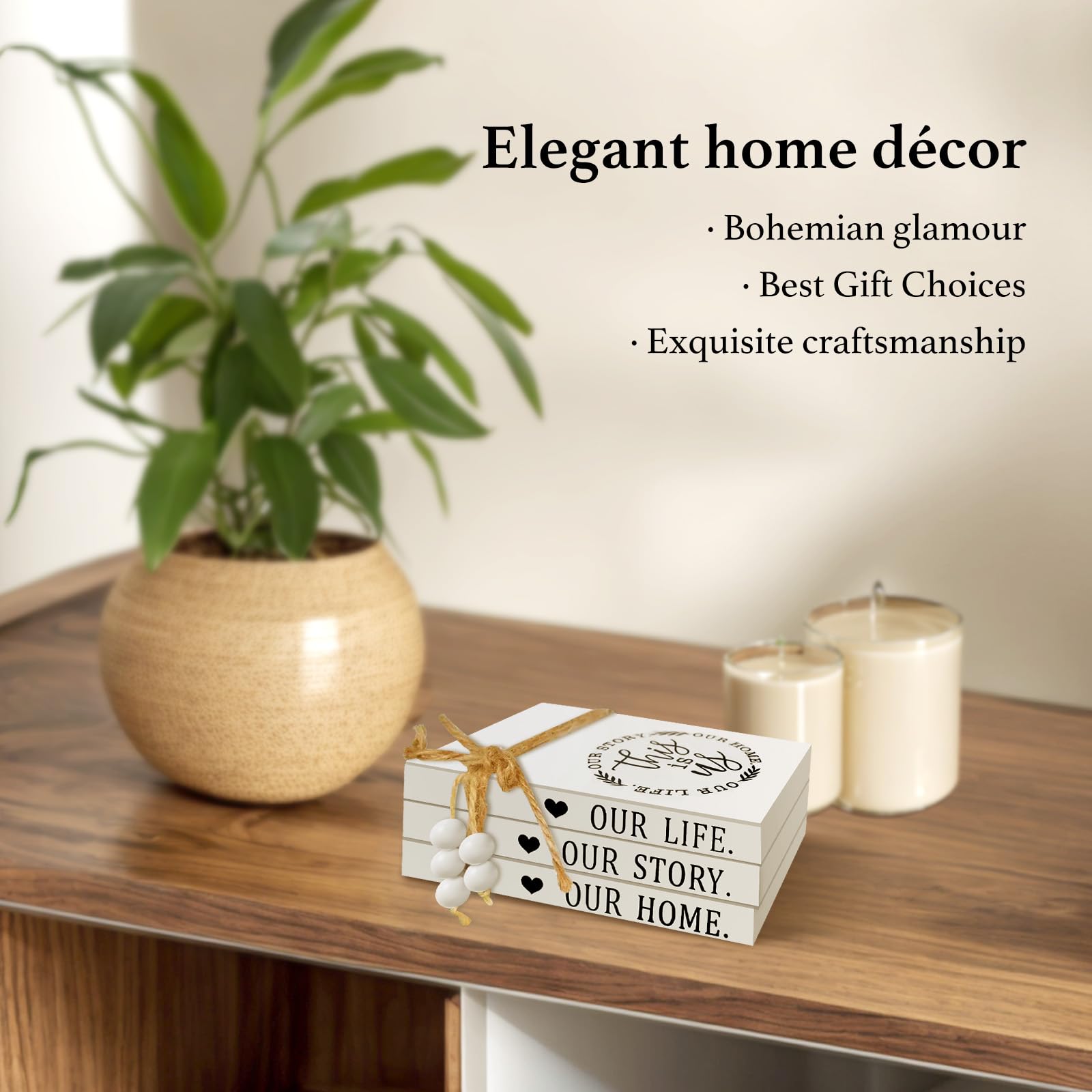 Decorative Fake Books for Home Decor - Farmhouse Style Wood Tiered Tray & Coffee Table Bookshelf Decor - Stacked Book Set for Shelves (White) | Perfect for Living Room, Office & Wedding Centerpieces