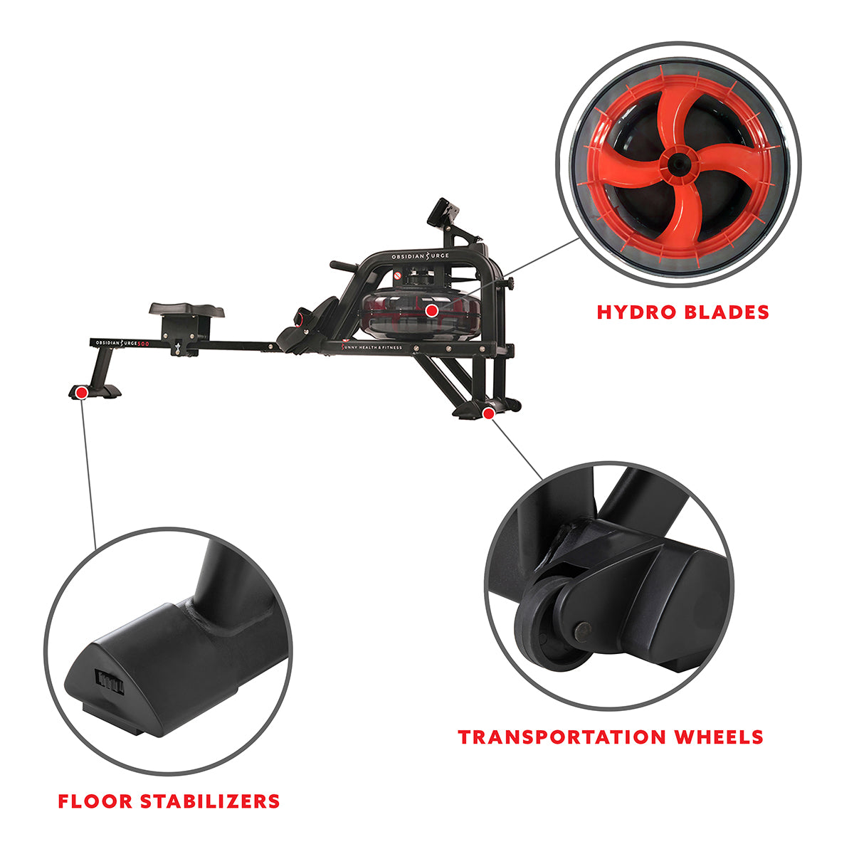 Obsidian Surge Water Rowing Machine with LCD Monitor - Full Body Workout Rower for Home Gym, Cardio & Strength Training | Perfect for Small Spaces & Indoor Fitness