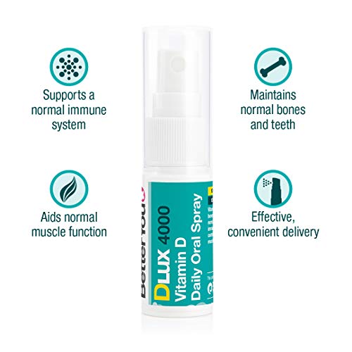 BetterYou DLux4000 Vitamin D Oral Spray 15ml - Fast Absorbing Vitamin D3 Supplement for Immune Support & Bone Health - Perfect for Busy Lifestyles & Winter Wellness