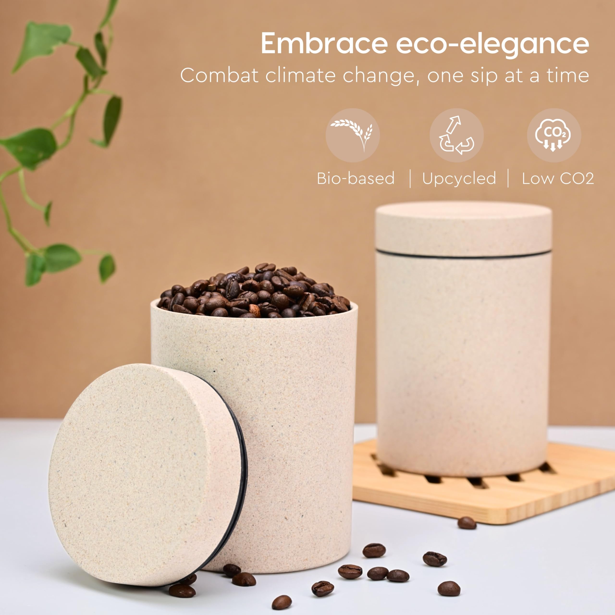 Eco-Friendly Food Storage Containers Set of 3 | 700ml Airtight Canisters with Lids | Microwave Safe | Made from Rice Husk & Bamboo Fibers | BPA-Free | Ideal for Pantry, Kitchen, Coffee, Tea, Sugar & Flour Storage