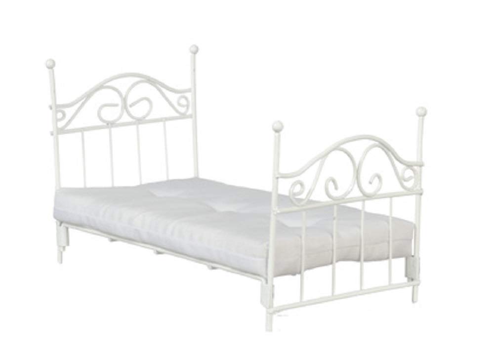 1:12 Scale Dollhouse Miniature White Single Bed with Mattress - Perfect for Dollhouse Decor, Miniature Bedroom Setup & Collectors Display (Model #T5030)