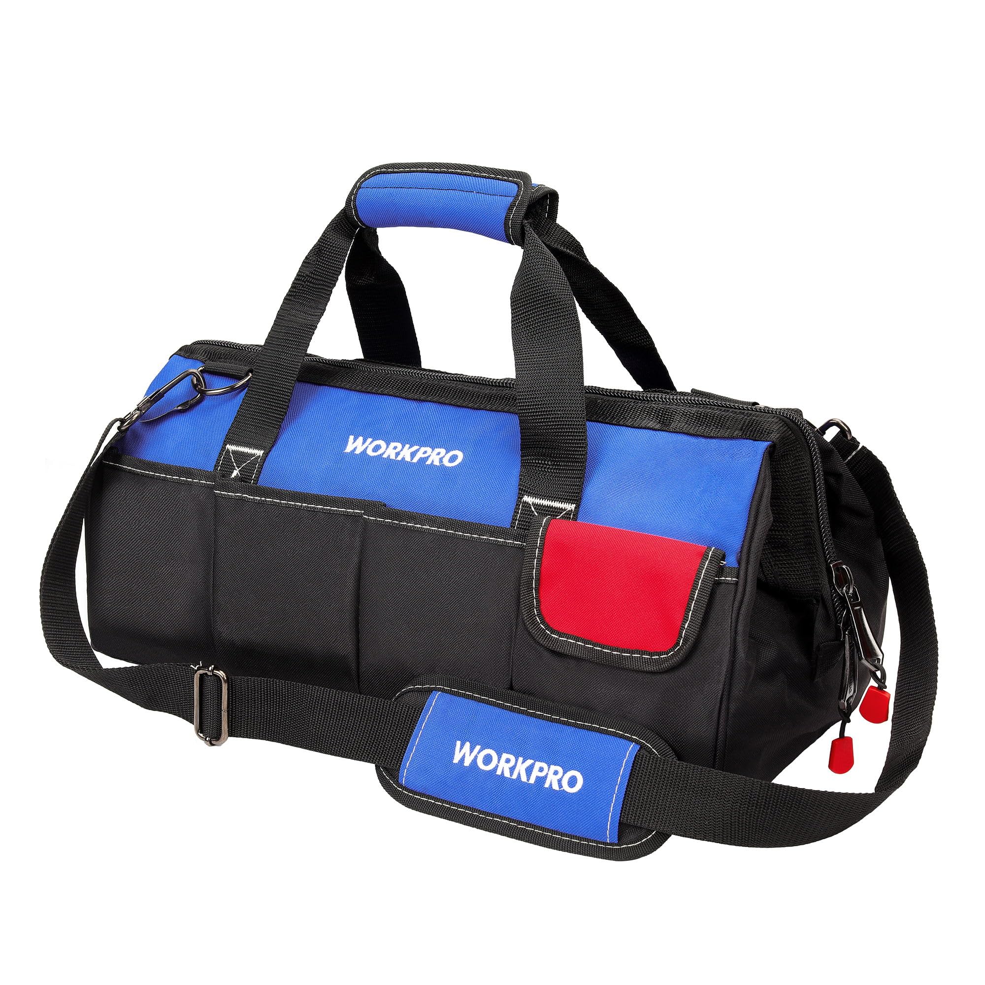 WORKPRO 18-inch Heavy Duty Tool Bag with Adjustable Shoulder Strap, Wide Mouth Storage & Reinforced Bottom - Perfect for Electricians, Plumbers & DIY Home Repairs