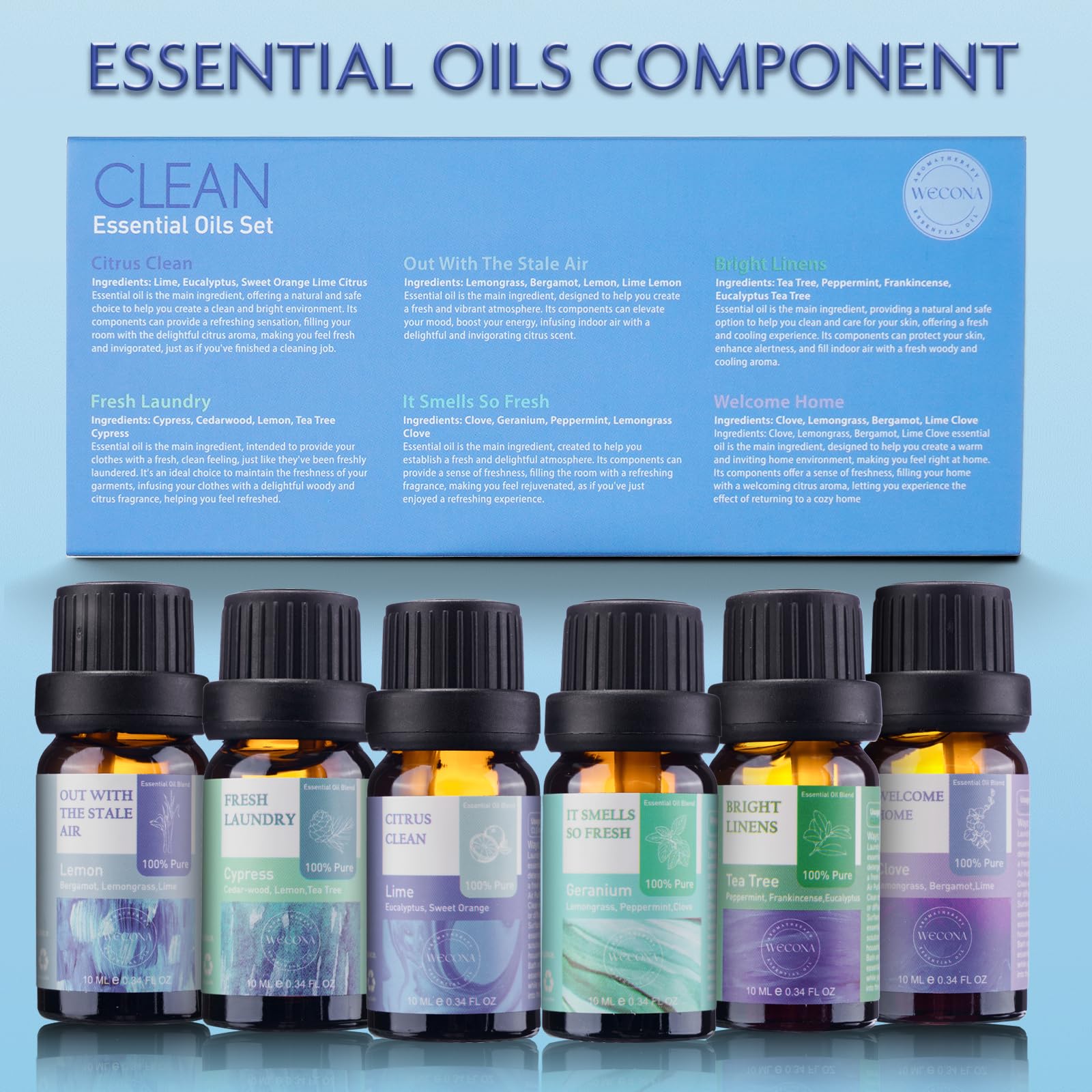 **100% Pure Essential Oils for Laundry, Diffusers & Home - 6x10ml Aromatherapy Set (Clean Scent) - Perfect for Soap Making, Candles, Humidifiers & Dryer Balls - Freshen Clothes & Relaxing Home Scents**