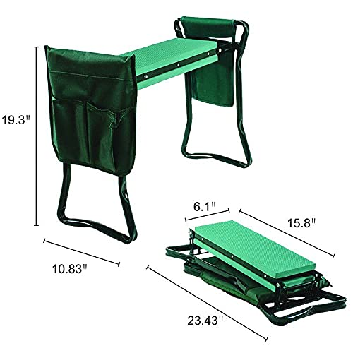 Foldable Garden Kneeler & Seat with 2 Tool Pouches - Multi-Use Bench with Soft Kneeling Pad - Perfect Gardening Gift for Women & Men - Ideal for Planting, Weeding and Outdoor Yard Work