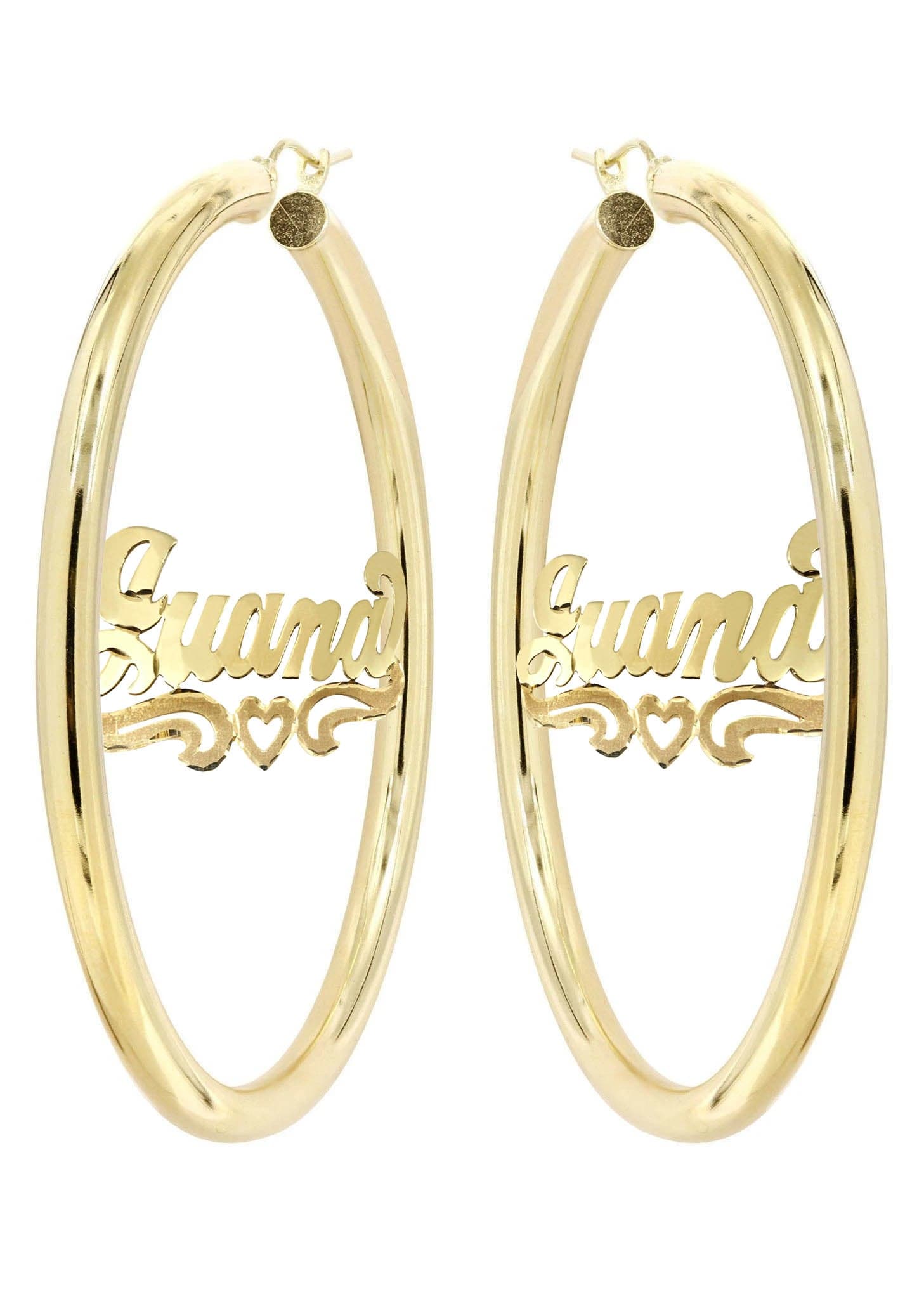 14K Gold Diamond-Cut Heart Name Plate Hoop Earrings for Women - Elegant Jewelry Gift for Valentine's Day, Anniversary & Special Occasions