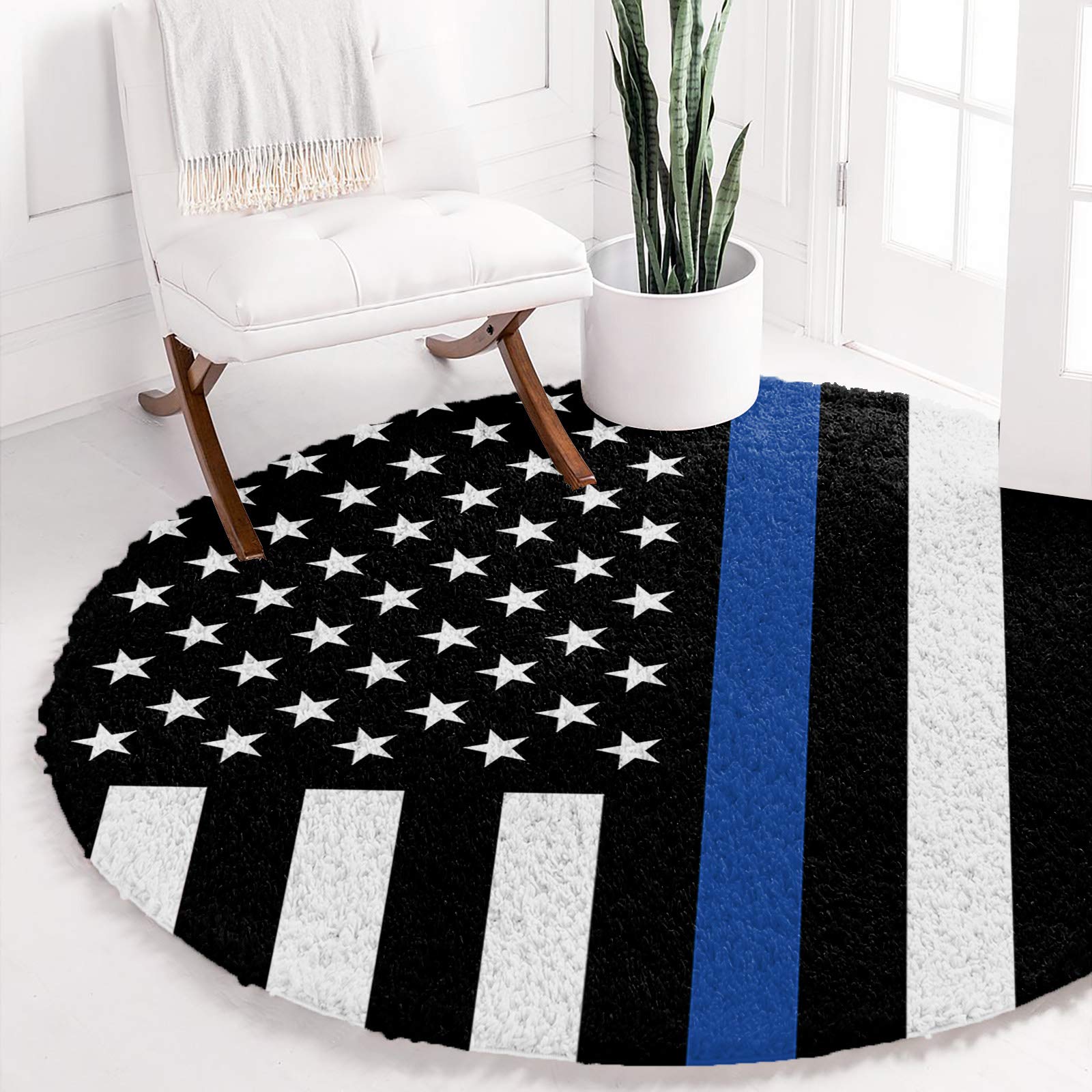 Blue Line American Flag Gender Equality Shaggy Area Rug - Soft Plush Floor Carpet for Kids Room, Nursery & Living Room - Modern Home Decor (3.3ft Round) - Perfect for Playrooms, Bedrooms & Gender-Neutral Spaces