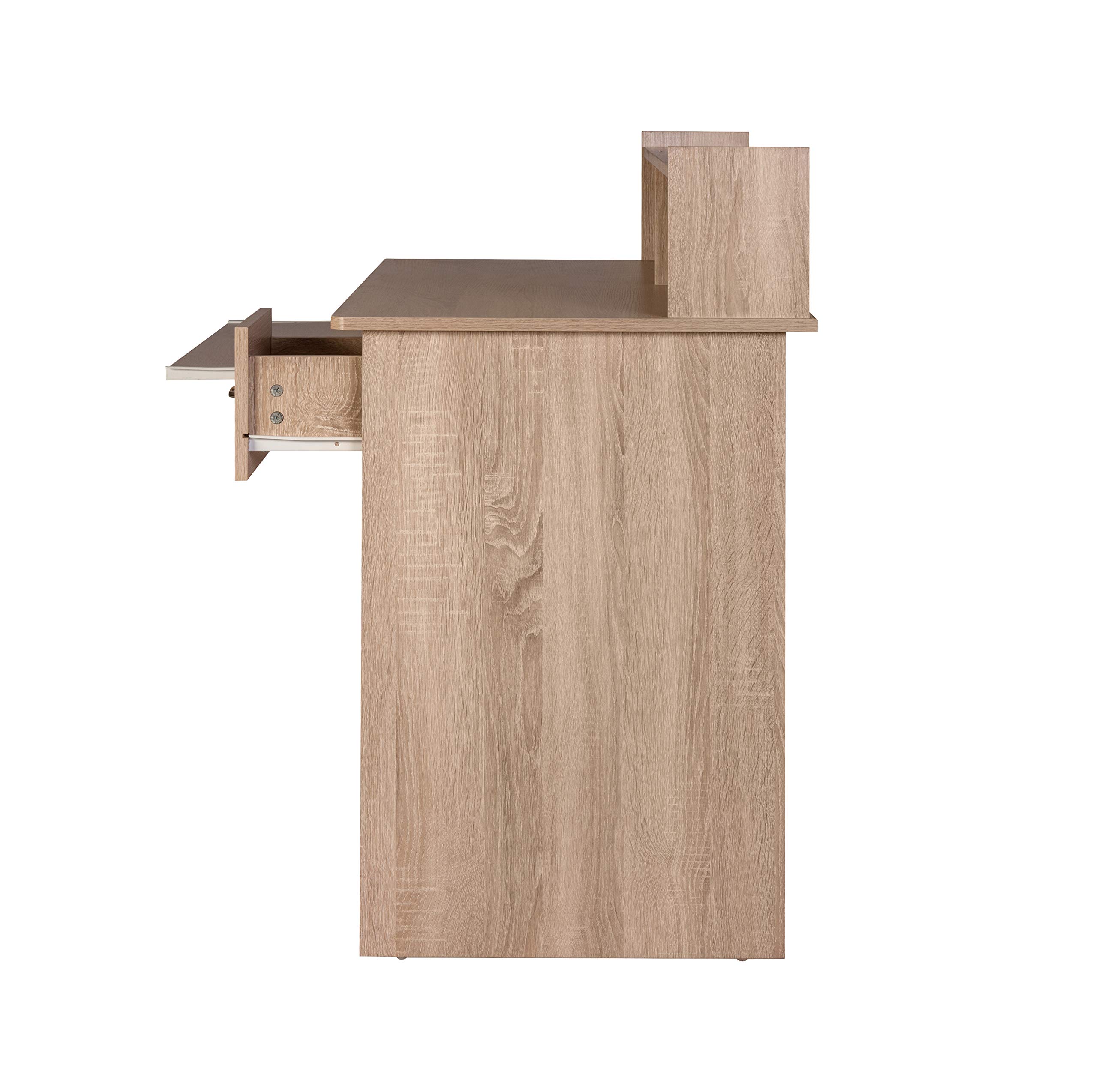 OneSpace Essential Computer Desk with Hutch and Pull-Out Keyboard - Light Oak Finish for Home Office, Study & Small Spaces