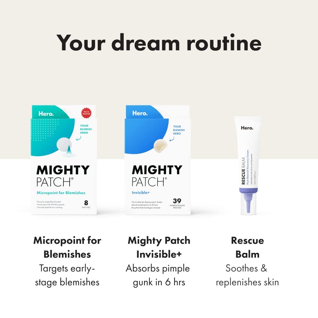 Hero Cosmetics Mighty Patch™ Invisible+ & Surface Patch Bundle - 36 Hydrocolloid Acne Patches for Day & Night Pimple Treatment | Clear Breakouts Fast | Perfect for School, Work & Travel