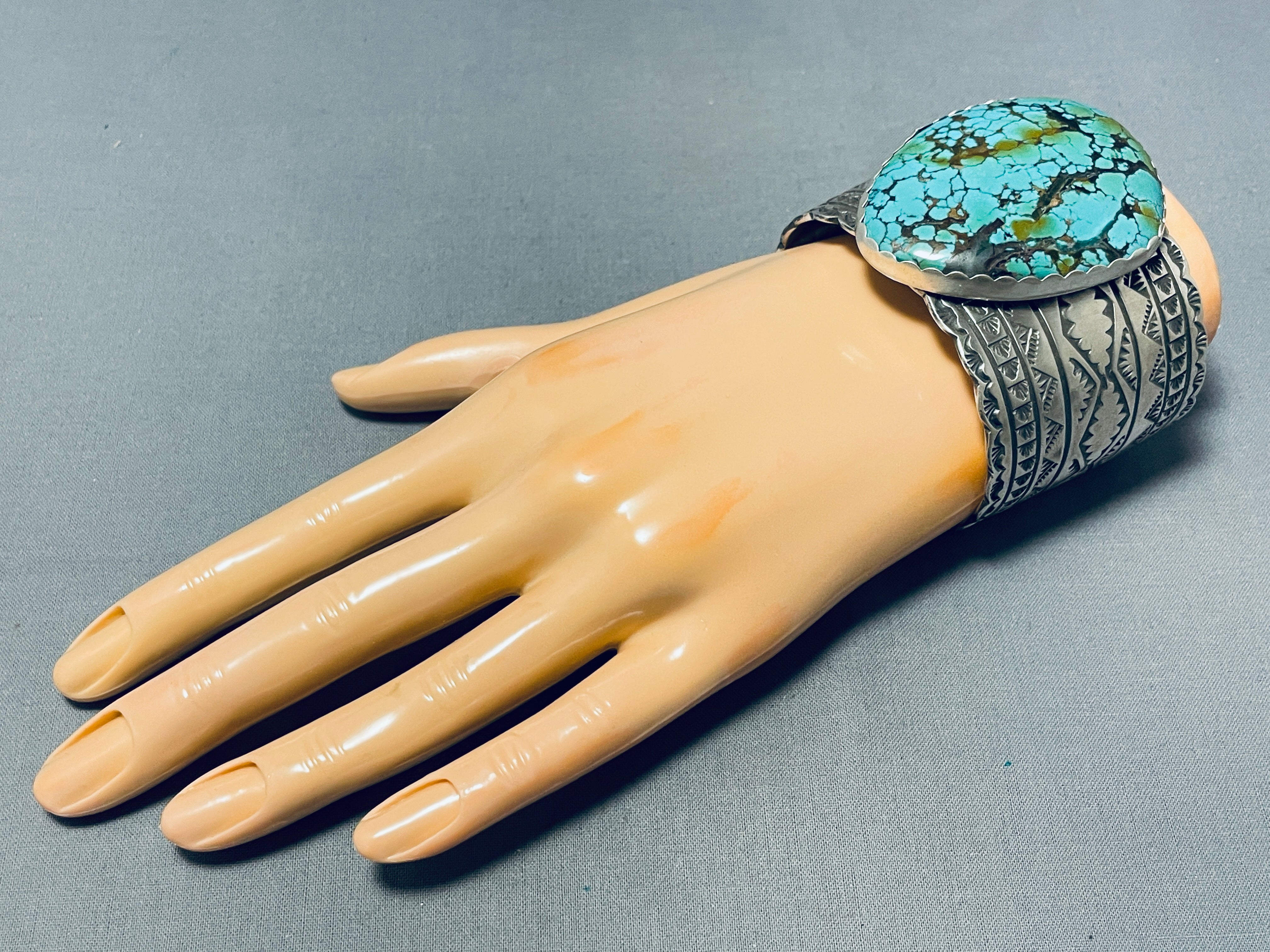 100+ Gram Authentic Native American Navajo Spiderweb Turquoise Sterling Silver Bracelet - Handmade Southwest Jewelry for Women & Men - Perfect for Boho, Western & Festival Fashion