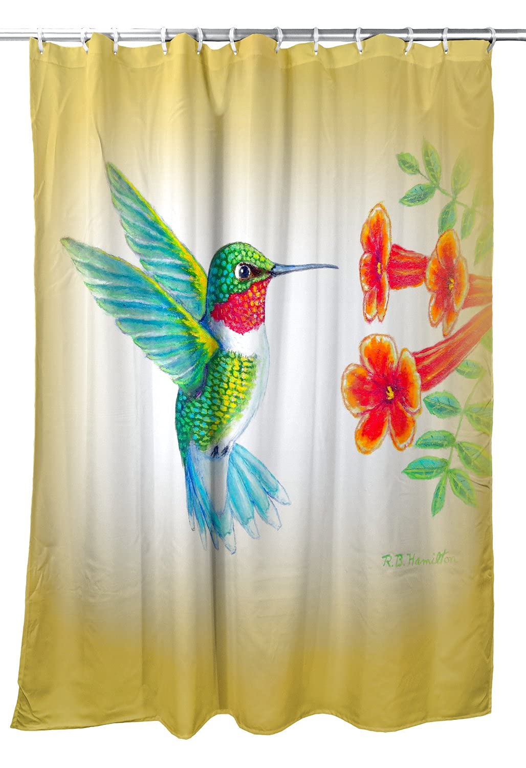 Betsy Drake Dick's Hummingbird Shower Curtain - Waterproof Bathroom Decor with Vibrant Floral Design - Perfect for Vintage & Nature-Inspired Bathrooms