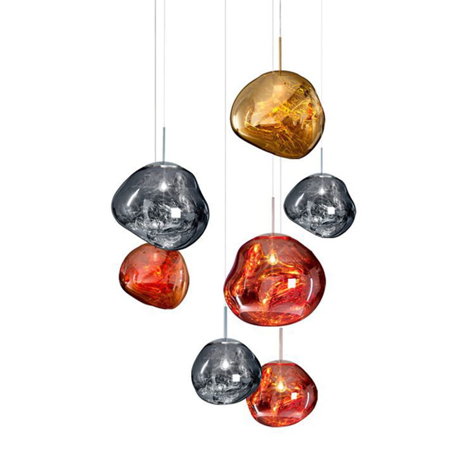 Hand Blown Glass Drop Ceiling Lights - Modern Lava Pendant Lighting Fixture for Living Room, Restaurant, Bar & Cafe Decor - Silver & Red 30cm Chandelier - Perfect for Dining Areas, Entryways and Commercial Spaces