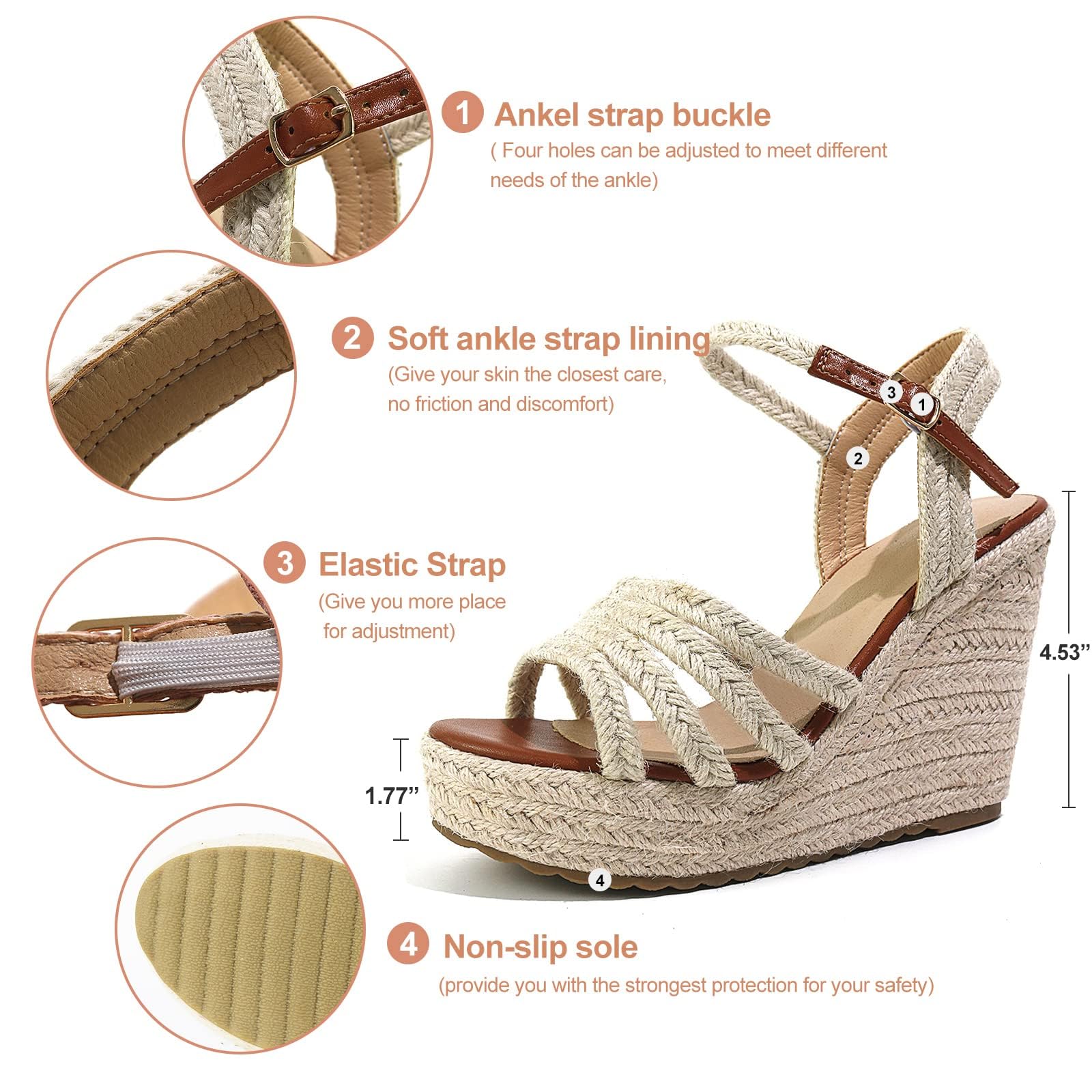 **Mikarka Women's Platform Ankle Strap Sandals – Open Toe Espadrille Wedge Sandals for Casual Summer Outings, Beach, and Vacation**
