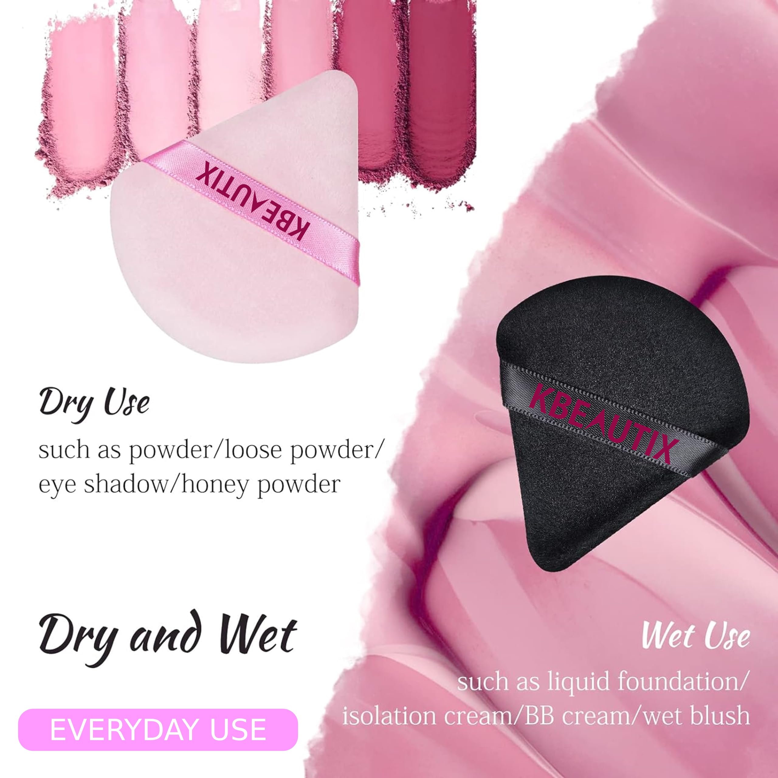 KBEAUTIX Soft Velour Triangle Makeup Powder Puff - Reusable Pressed Powder Applicator for Face & Setting Powder | Perfect for Travel, Touch-Ups & Professional Makeup Application