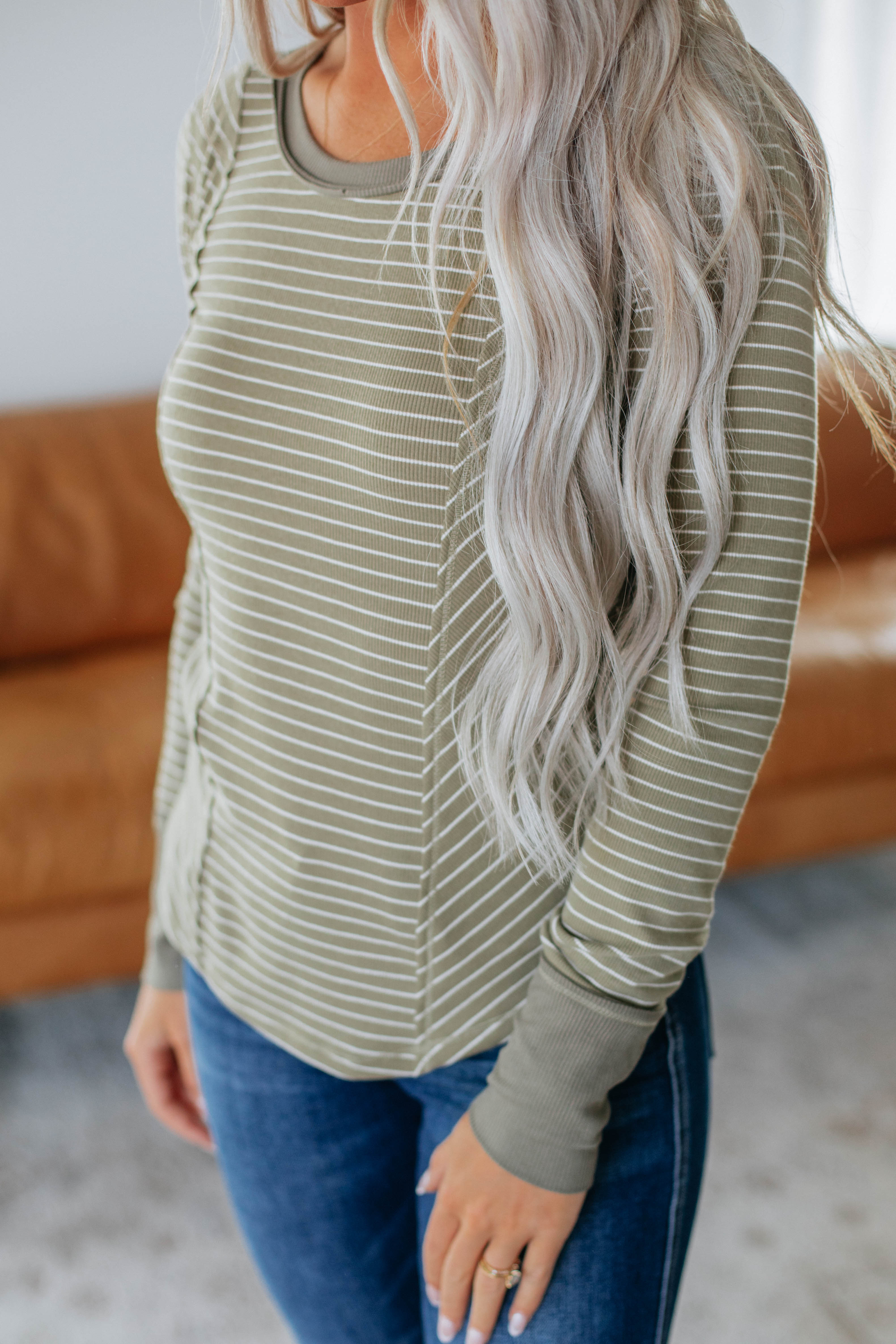 Jalene Ribbed Top Olive Mix - Women's Stretch Knit Turtleneck Sweater for Fall & Winter | Casual Outfit, Layering, Office Wear