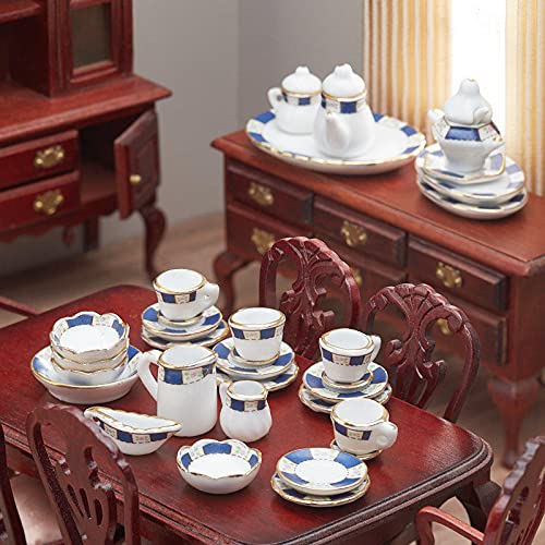 Blue and White Porcelain Tea Set - Miniature Dollhouse Accessories for Collectors & DIY Mini Scenes | Perfect for Dollhouse Decor, Miniature Displays & Tea Party Settings