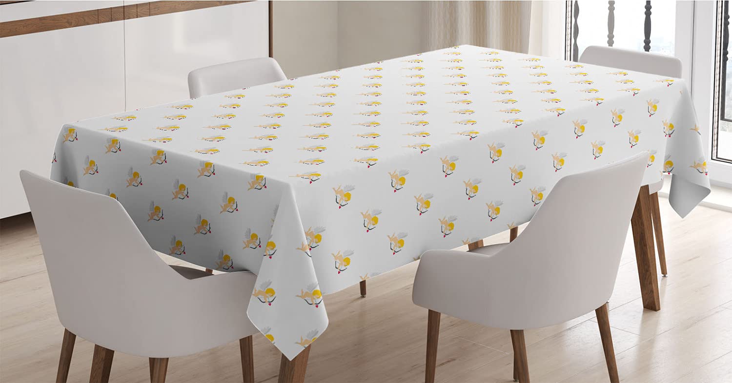 Ambesonne Angel Tablecloth - Cupid Love Arrow Mythic Romance Design, Rectangle Satin Dining Table Cover for Kitchen & Dining Room (60x90 Inches, Earth Yellow White Peach) | Perfect for Valentine's Day, Anniversary Dinners & Romantic Home Decor