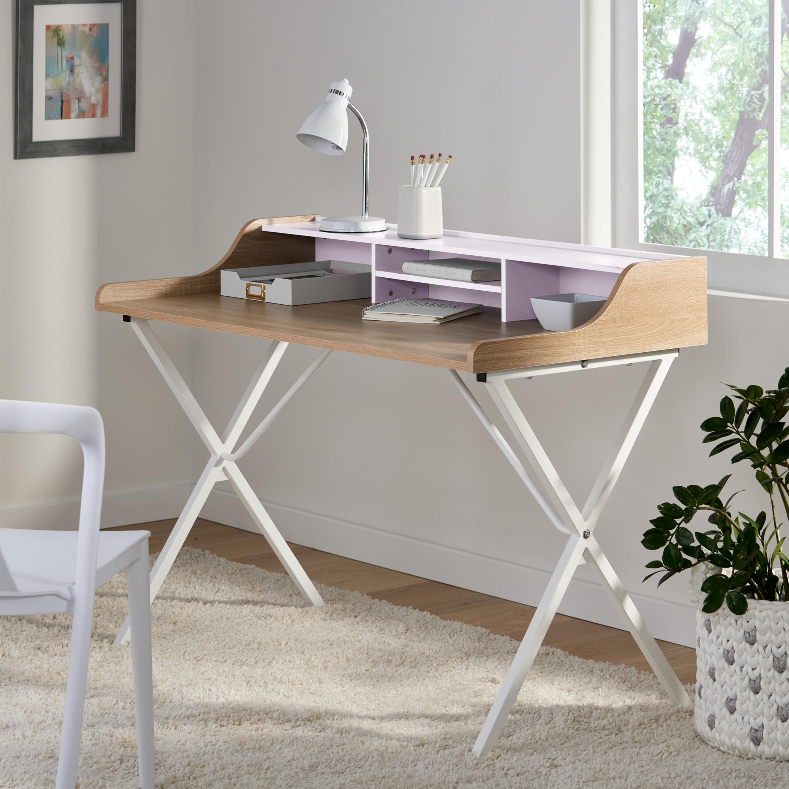 Christopher Knight Home Aalto Computer Desk - Modern Oak & White Melamine Writing Desk for Home Office, Gaming, or Study Room Workspace