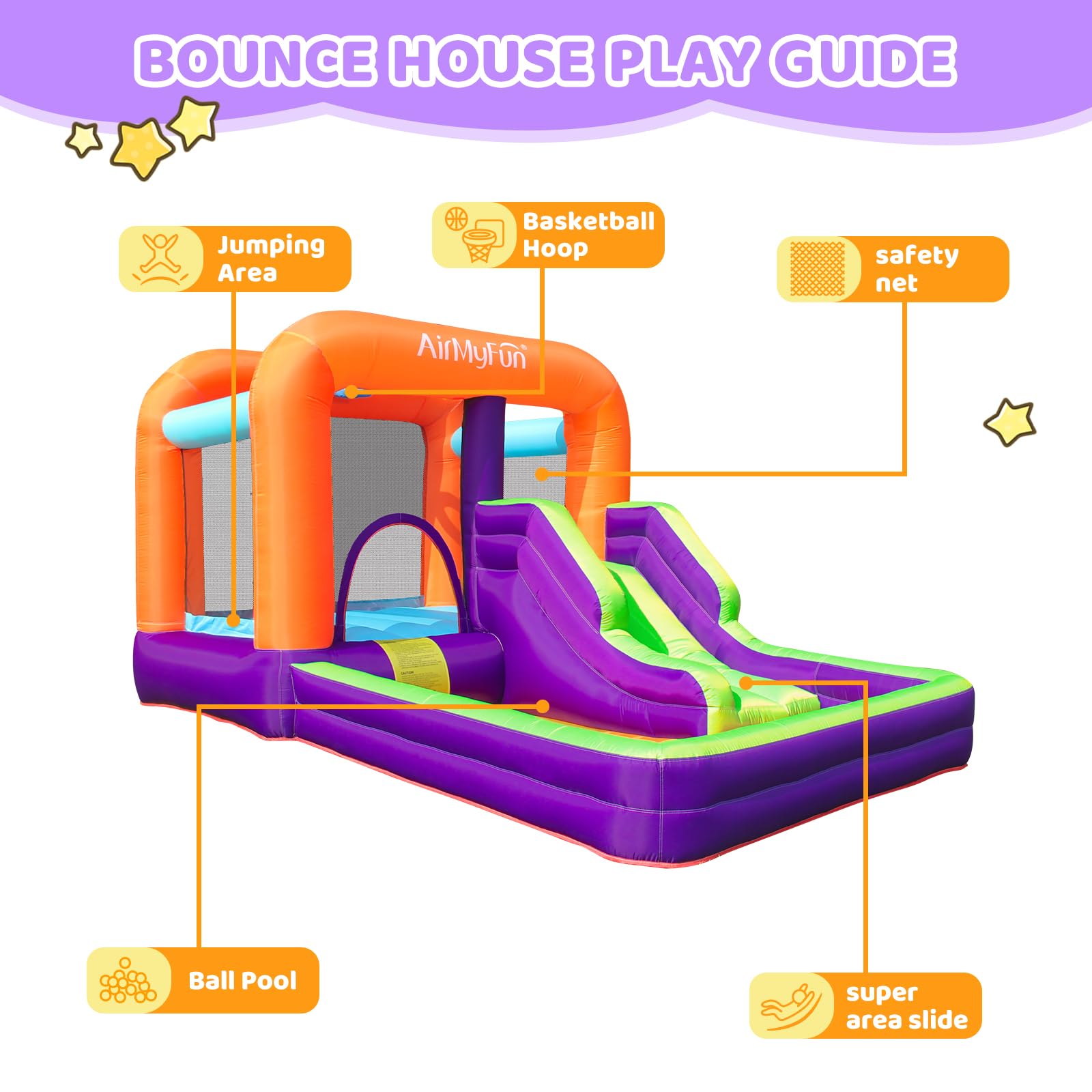 **AirMyFun Inflatable Bouncy House for Kids - Outdoor & Indoor Jumping Castle with Blower, Slide, and Bounce Area - Perfect for Birthday Parties, Backyard Play, and Family Gatherings**