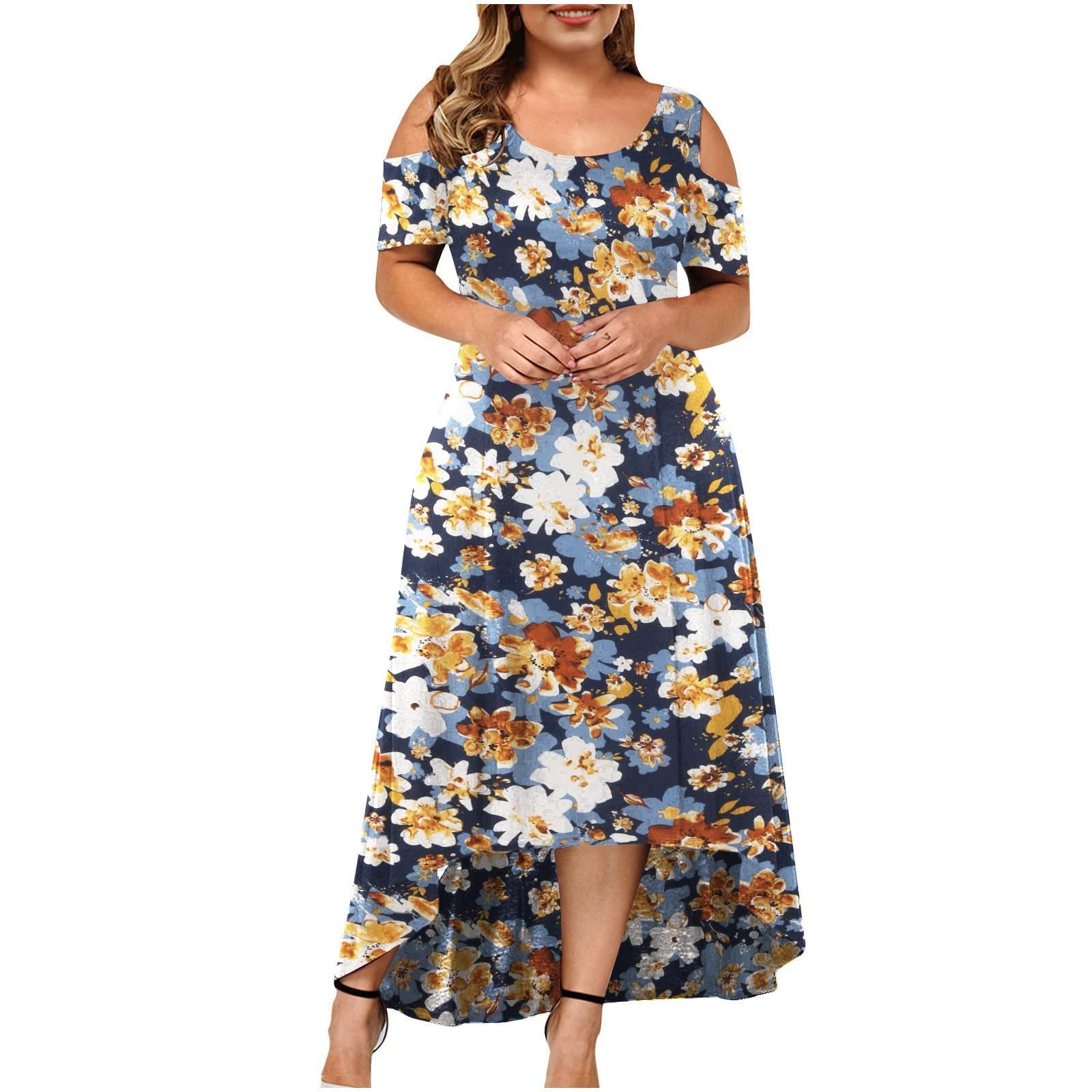 Sexy Summer Dresses for Women - V Neck Off Shoulder Short Sleeve Floral Print Sling Dress | Wedding Guest Dress, Beach Party, Date Night & Casual Outings