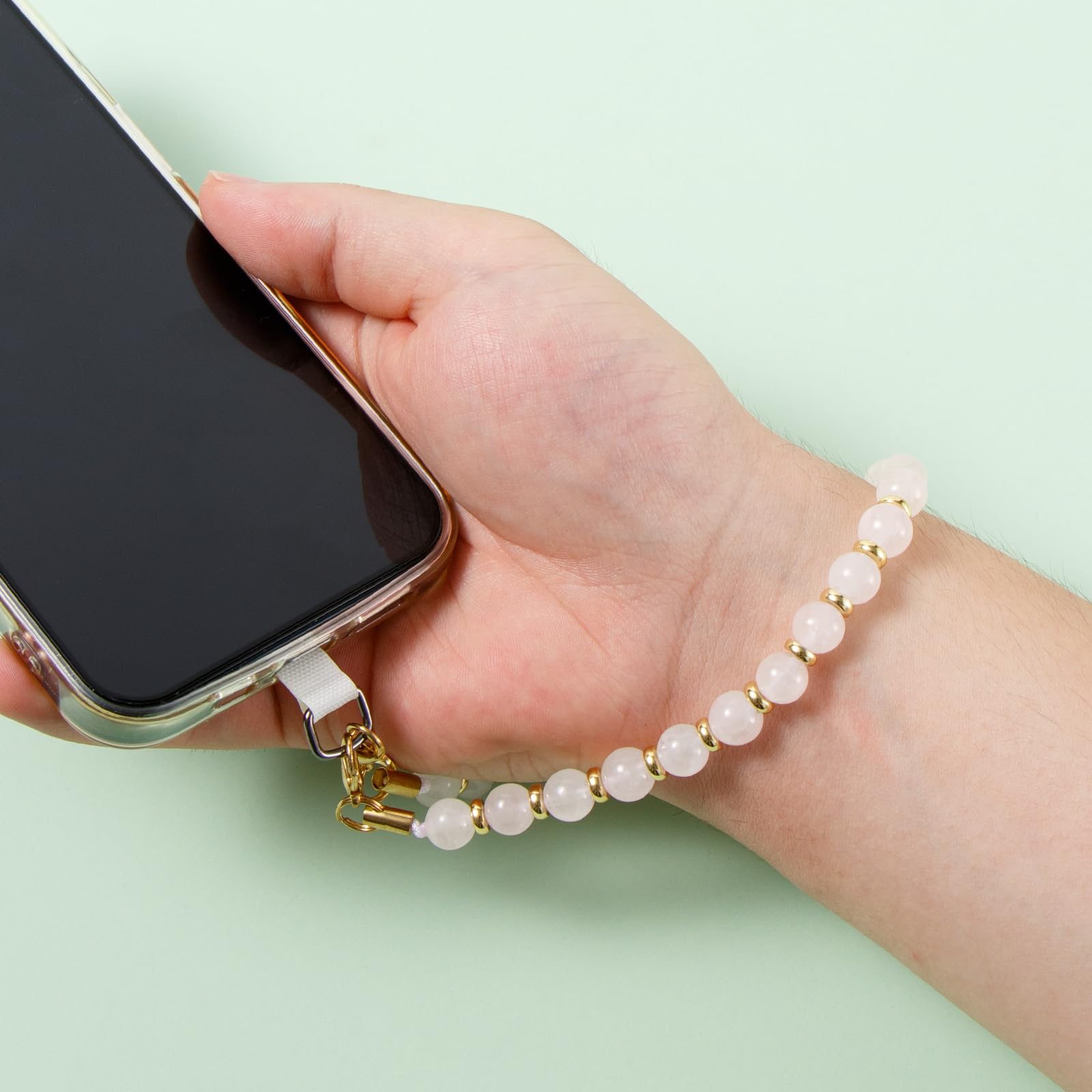 Beaded Marble Phone Charm - Stylish Cell Phone Lanyard & Wrist Strap for iPhone 14/13, Compatible with Most Smartphones (Pink & White) - Perfect for Women's Accessories, Office ID Badge Holder, and Everyday Carry Essentials