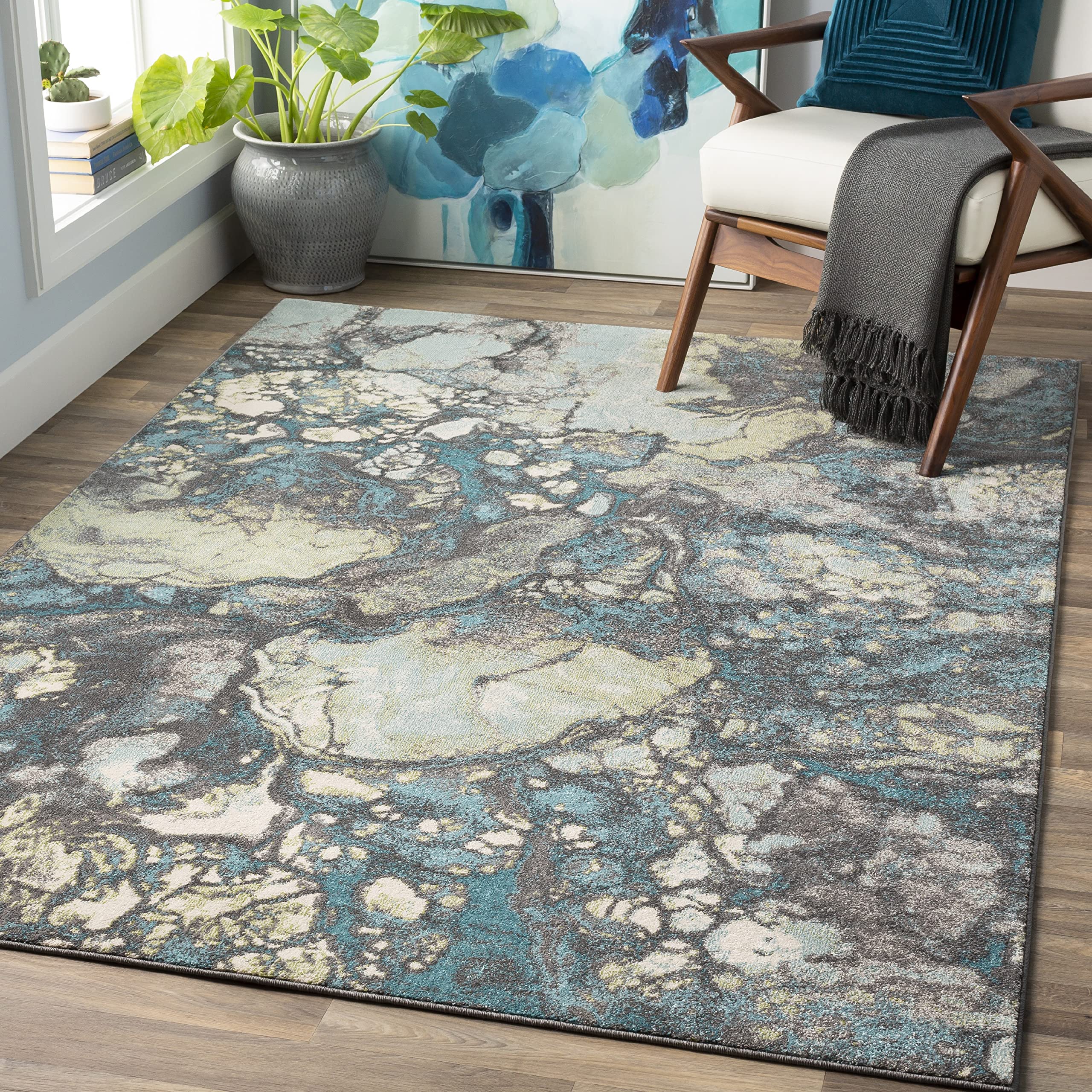 Mark&Day 5x7 Adison Modern Aqua Area Rug - Soft Blue & White Non-Slip Carpet for Living Room, Bedroom, Kitchen - Perfect for Home Decor & High Traffic Areas (5'2