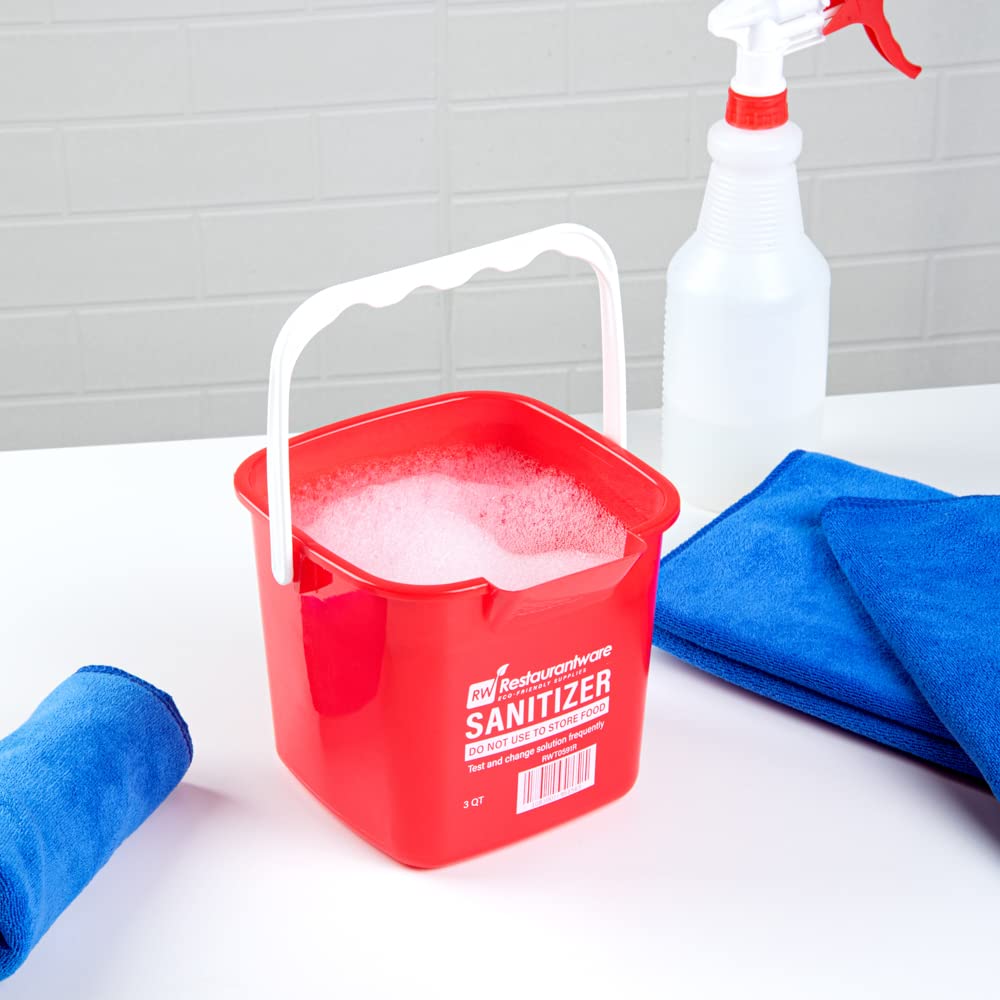 Restaurantware RW Clean 3 Quart Plastic Cleaning Buckets with Measurements - 10 Pack Square Detergent Buckets with Built-In Spout & Handle for Home, Commercial, or Restaurant Use - Ideal for Mopping, Car Washing, and Household Cleaning