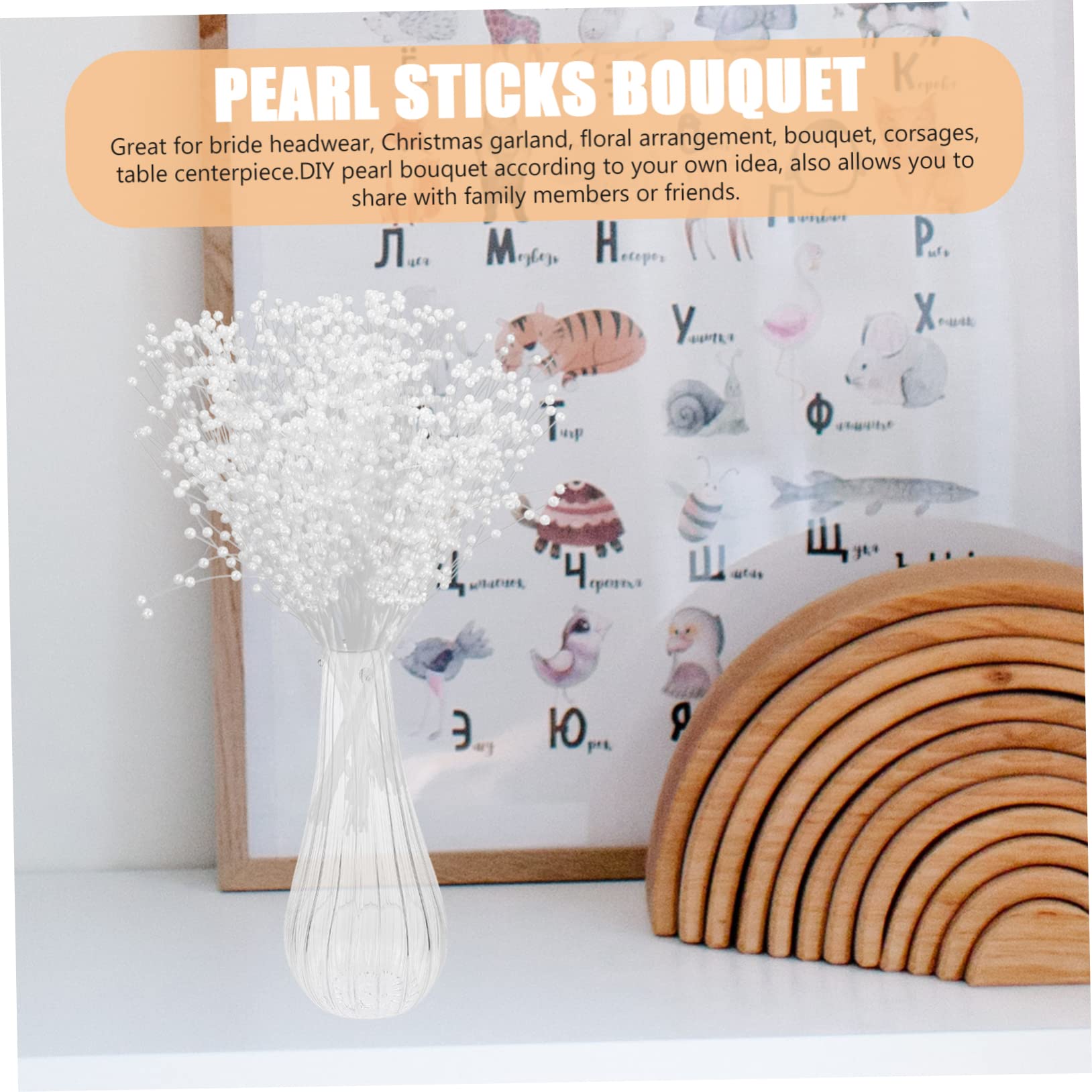 100pcs Artificial Pearl Flower Stems - Beaded Pearl Sticks for Wedding Bouquets, Vase Fillers, Home Decor & DIY Crafts | Elegant Pearl Beaded Jewelry Stems for Centerpieces, Bridal Showers & Party Decorations