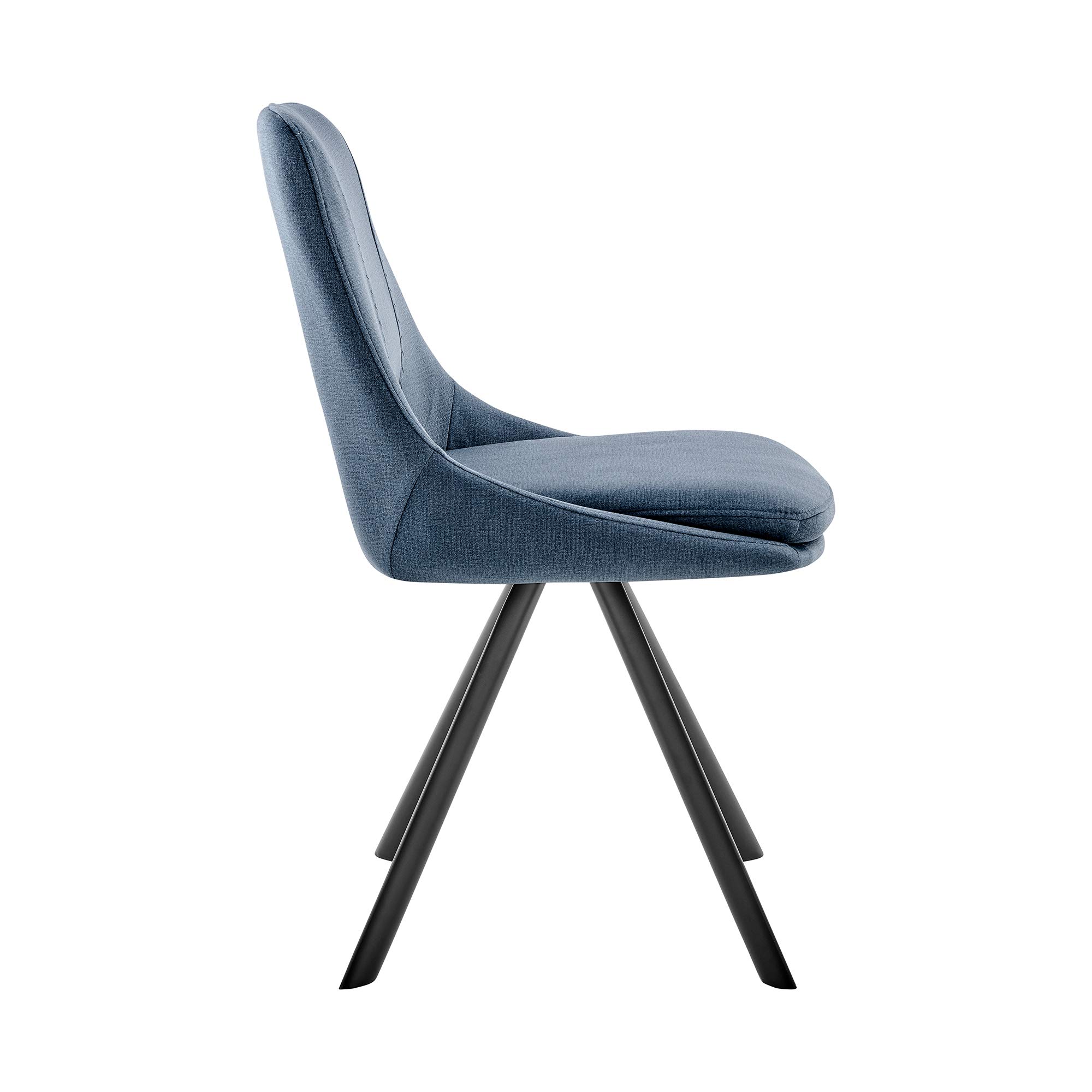 Armen Living Lexi Dining Room Accent Chairs - Set of 2 Blue Velvet Upholstered Chairs with Black Wooden Legs | Elegant Home Decor for Dining Room, Living Room & Office