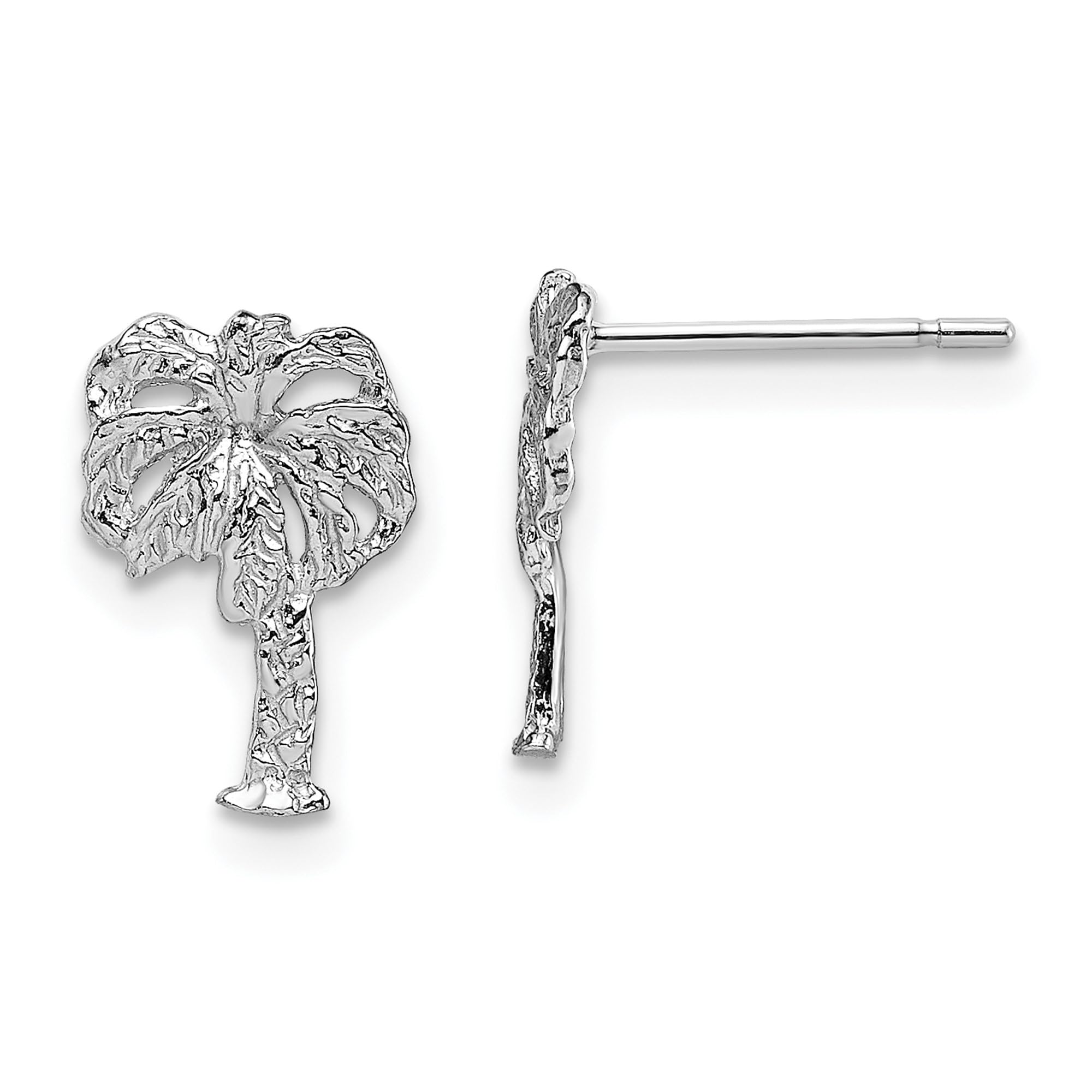 14K Solid White Gold Palm Tree Stud Earrings for Women - Summer Beach Vacation Jewelry - Perfect for Tropical Parties, Beach Weddings & Holiday Gifts