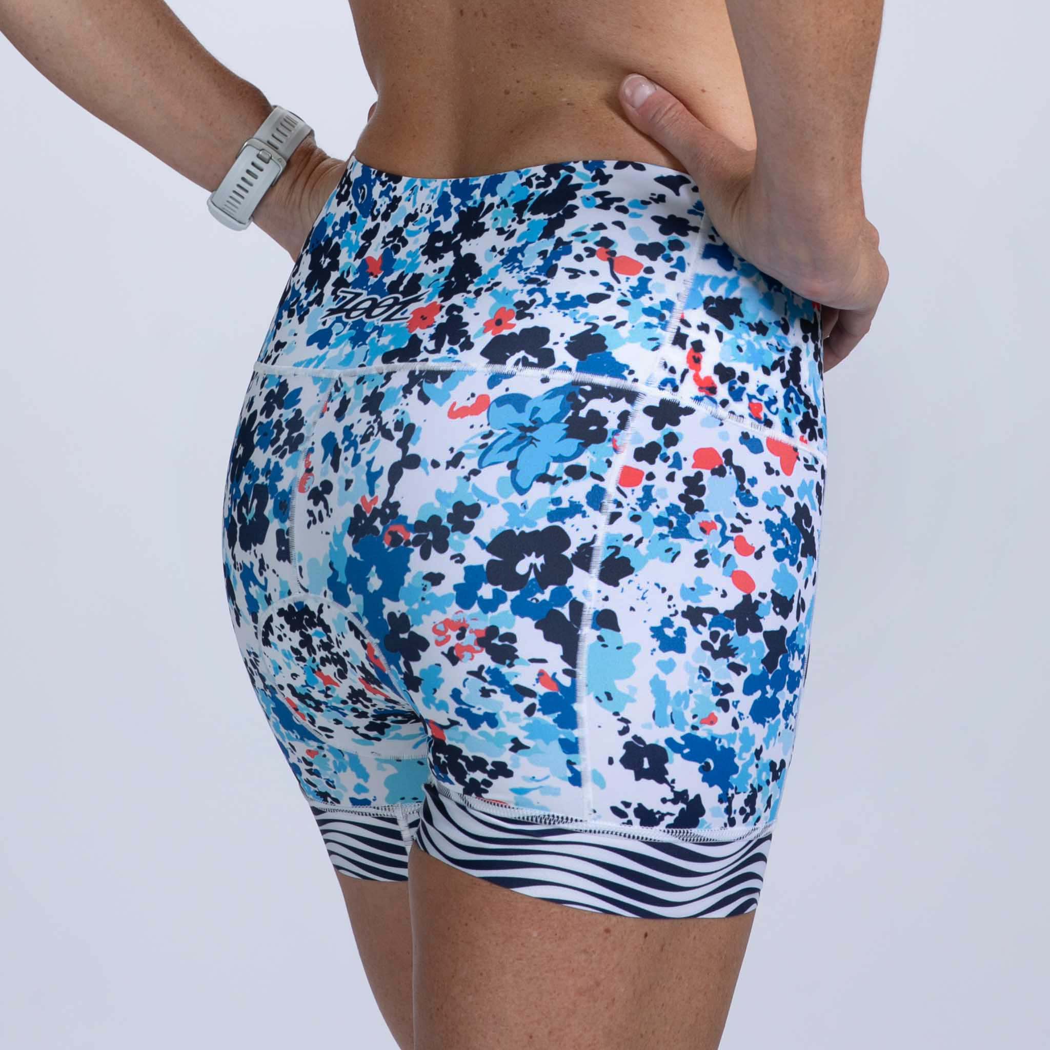 Women's Limited Edition Tri 4 Shorts - Cote d'Azur Print - Athletic Running & Yoga Shorts for Women - Perfect for Gym, Workout & Summer Outdoor Activities