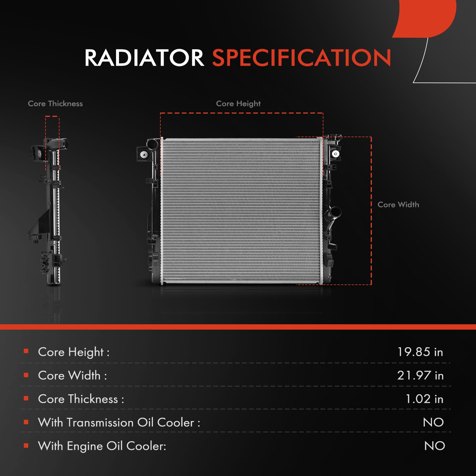 Premium Engine Coolant Radiator Assembly for Jeep Wrangler 2007-2018 JK Models - Compatible with 3.6L & 3.8L Engines - Replaces OEM# 68143886AA & 55056634AB - Perfect for Off-Roading & Extreme Weather Conditions
