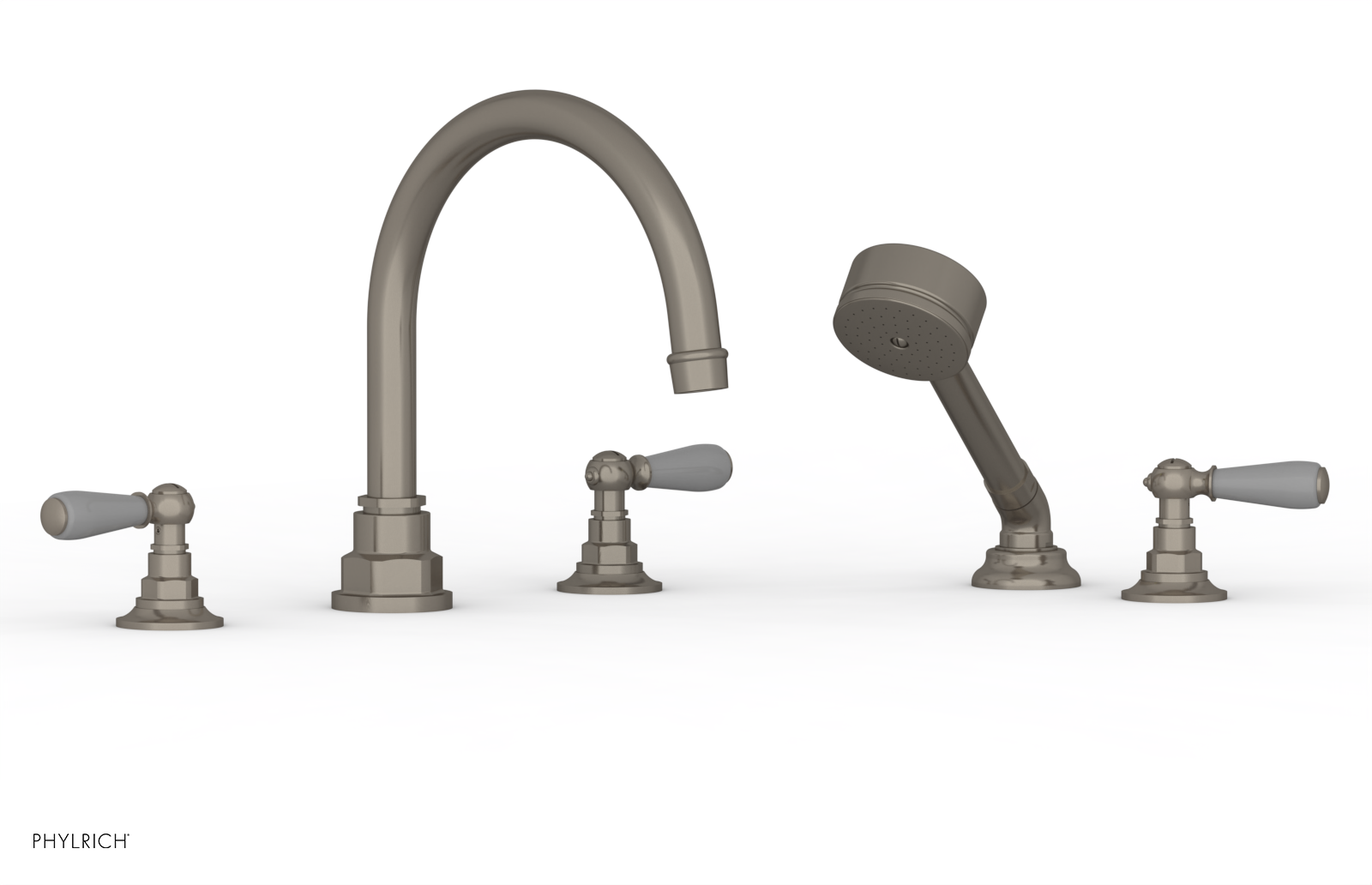 Jamestown Freestanding Deck Tub Set with Hand Shower - Modern Lever Handles & Gray Accents - 165